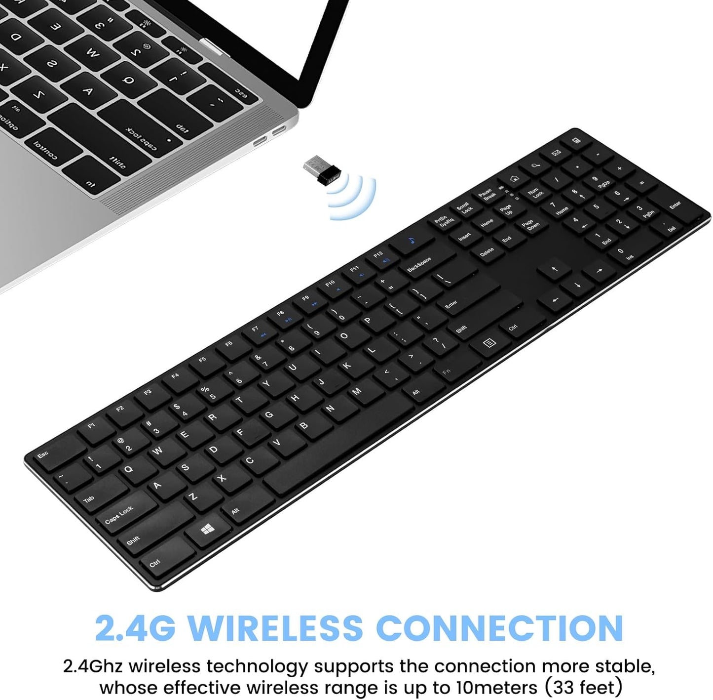K01R Wireless Keyboard, 2.4G Slim and Compact Wireless Keyboard with Numeric Keypad, Long Battery Life, Lag-Free for PC Laptop Computer Windows, Black