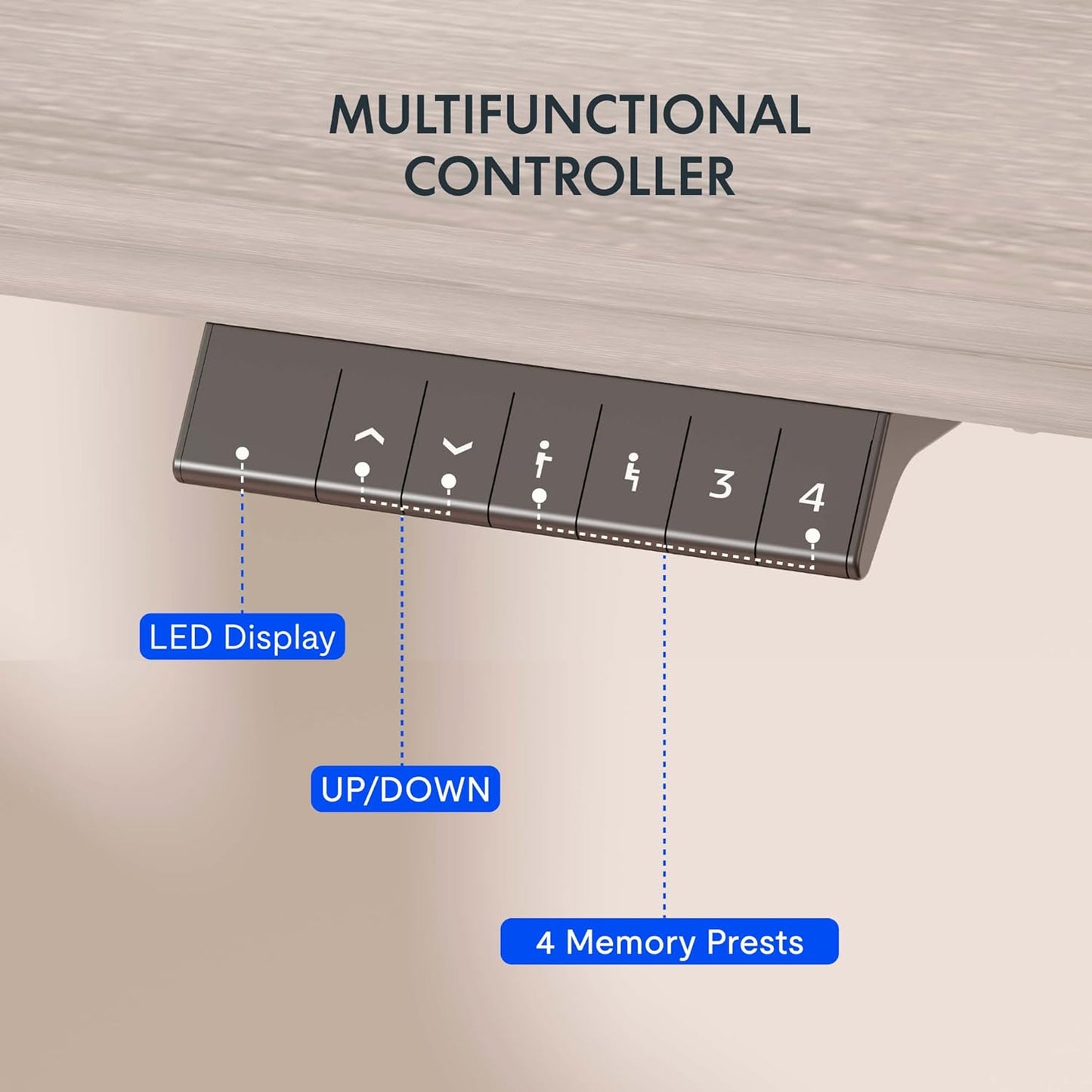 FLEXISPOT EN1 Whole Piece Standing Desk, 60 x 24 Inches Height Adjustable Desk Electric Sit Stand Desk for Home Office (Black Frame + Gray Wood Desktop, 2 Packages)