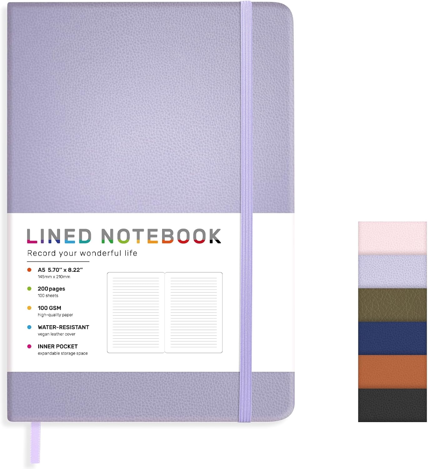 Lined Journal Notebook for Women Men, 200 Pages A5 Hardcover Leather Journals 5.7” x 8.3”, A5 College Ruled Notebooks with 100 GSM Thick Paper for Writing,Travel,School,Office,Work,Business(Purple)