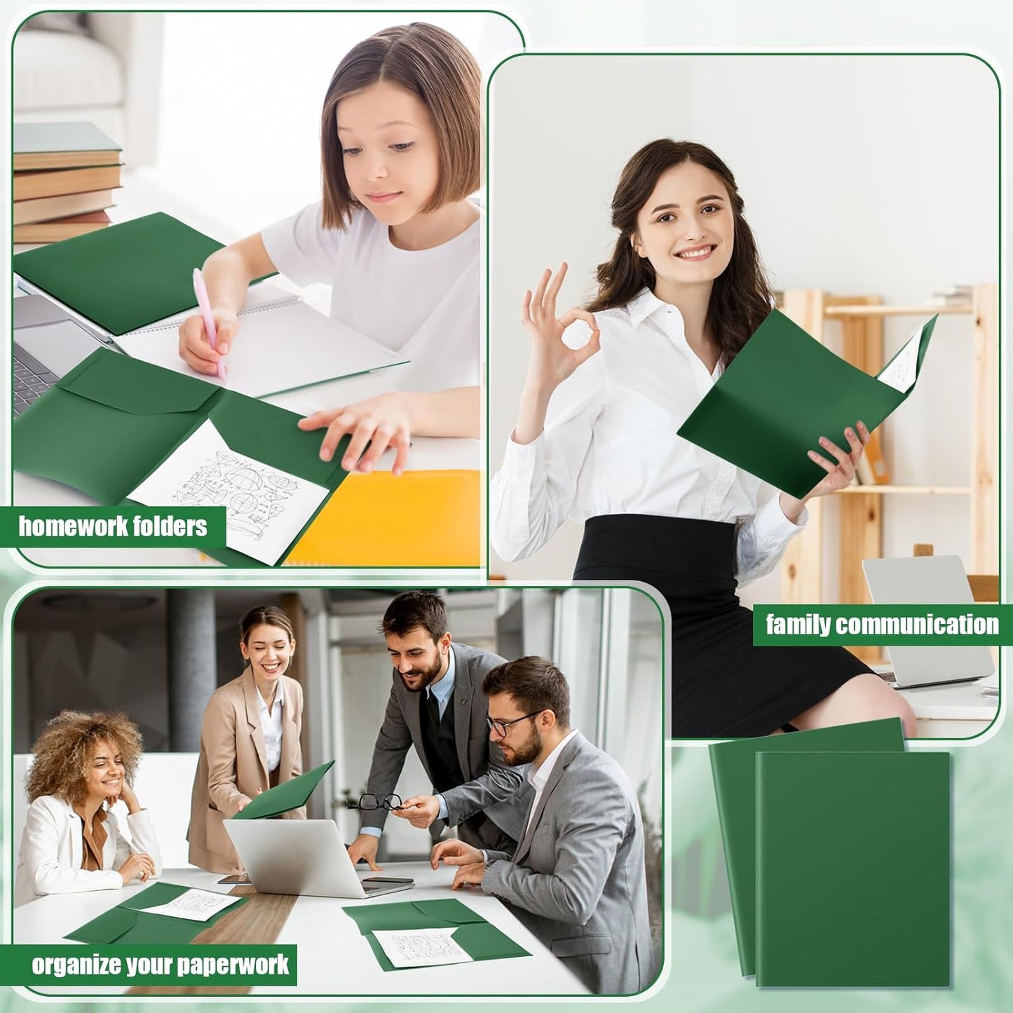 Gueevin 24 Pcs Plastic Folders with Pockets, Back to School Two Pocket Folder Fit Letter Size, Heavy Duty School Business Card Holder for Home Office, 11. 61 x 9. 45 Inches (Dark Green)