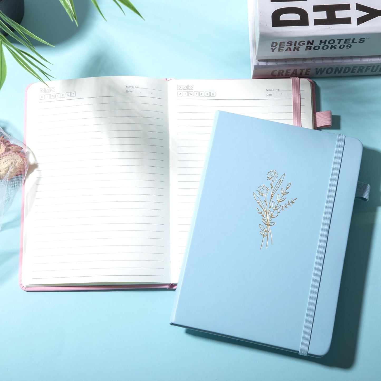 MINICAGIE 3 Pack Lined Journal Notebook for Women Cute Leather Journals for Writing Aesthetic Floral Diary 192 Pages A5 Hardcover Journaling Notebooks with Pen Loop, Blue, Pink, Purple