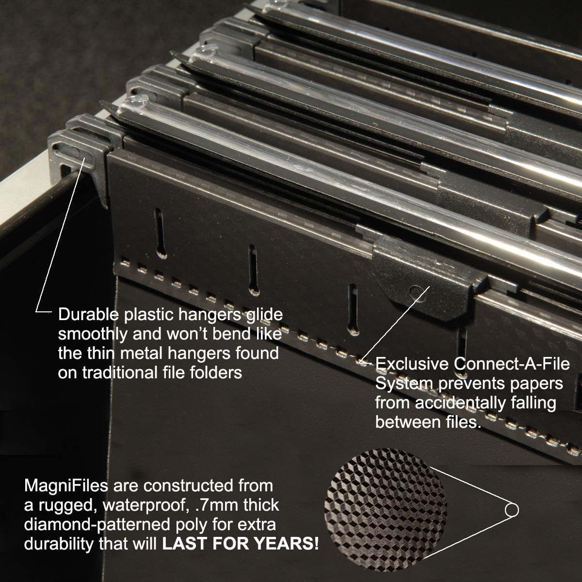 Ultimate Office MagniFile Hanging File Folders V Base Letter Size with 11 inch Magnified Indexes That Double The Size of Your File Titles to Find Files Fast. (Set of 20 Black)