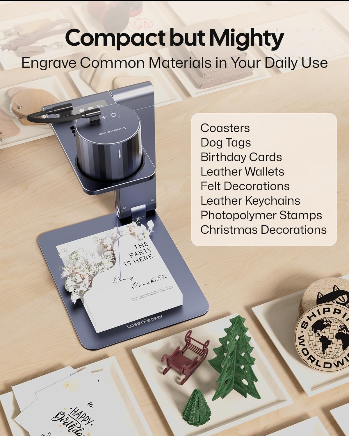 LaserPecker LP1 Pro Laser Engraver for Beginners, Mini Diode Wood Leather Felt Laser Engraver Portable Small Laser Engraving Machine, Suit Set with Laser Safety Glasses + Auto-focus Stand