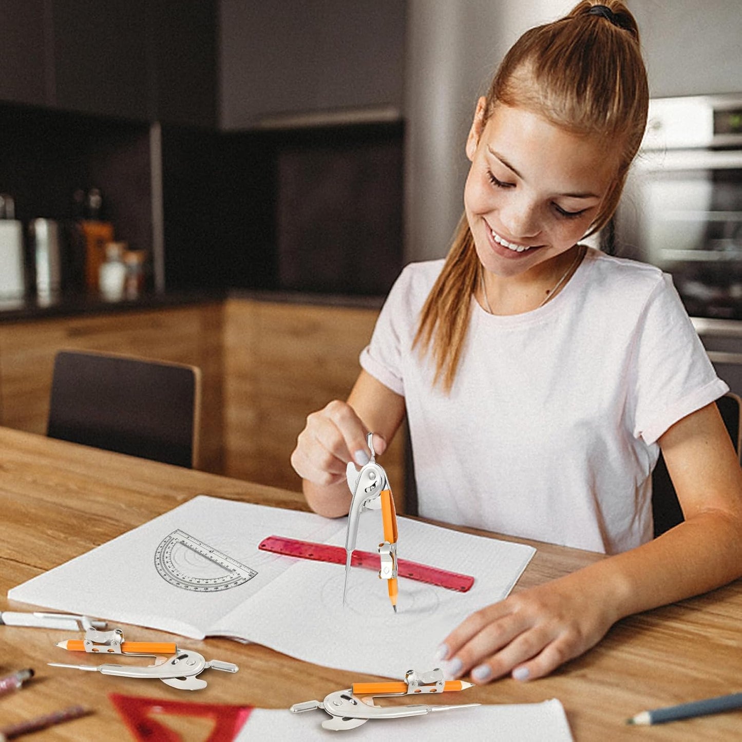 24 Pack Geometry Tool Set, Math Compass for Geometry and 6 Inch Protractor Set Include Metal Compass with Pencil and Clear Plastic Protractor for Student Classroom Office Woodworking Art Drawing