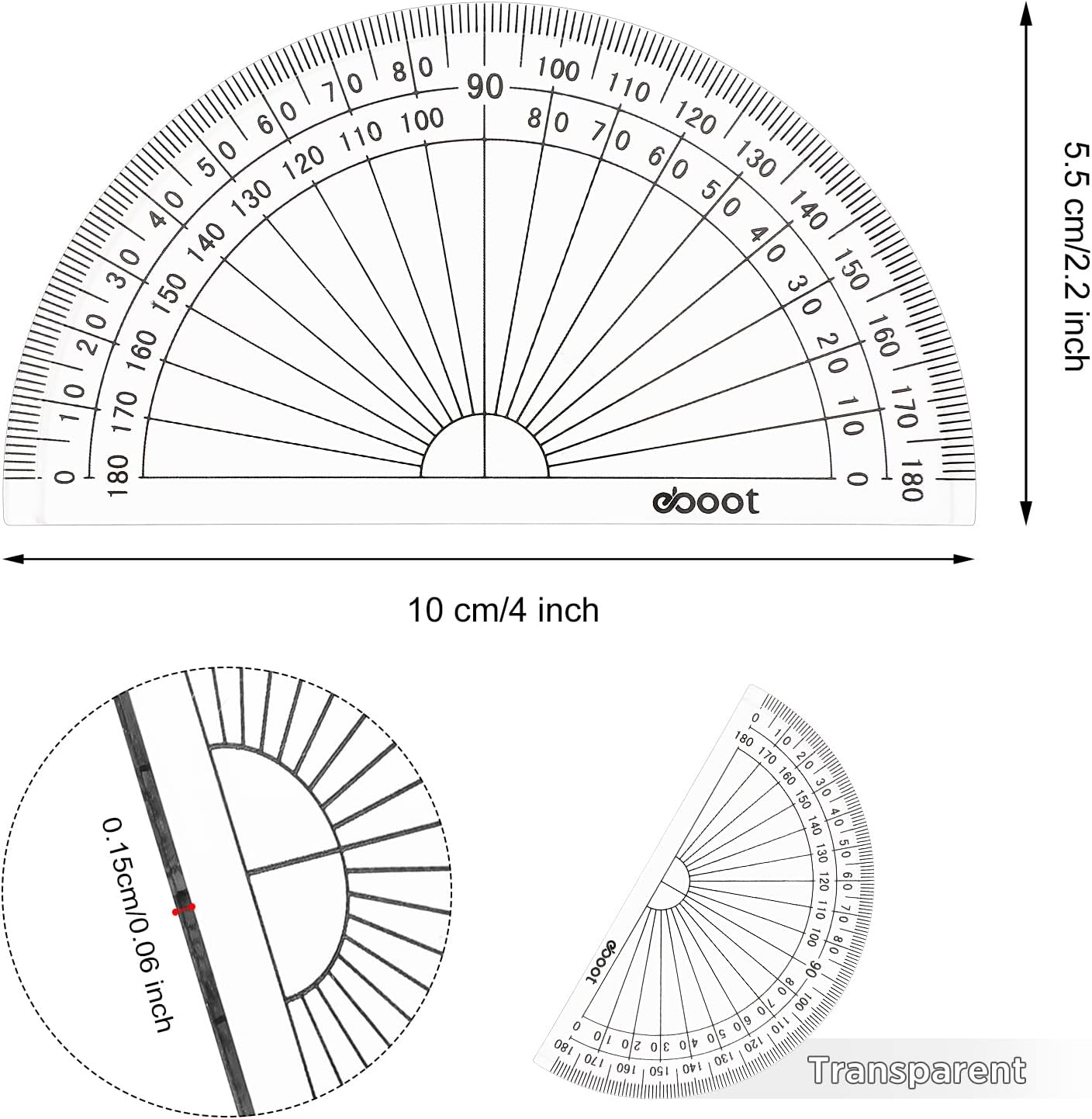 Zonon 200 Pcs 4 Inch Clear Plastic Protractor Bulk Math Protractors Set 180 Degrees Geometry Drafting Tools for Classroom Industry Office Back to School Supplies