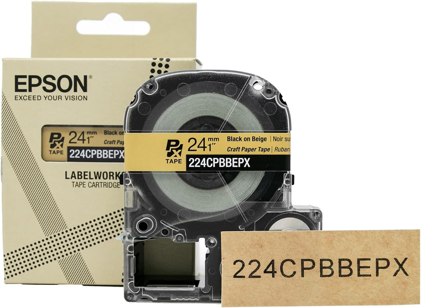 Epson LABELWORKS 224CPBBEPX Genuine Craft Paper Tape Cartridge - Black on Beige Craft Paper Label Maker Tape - 1" (24MM) Wide, 16.5'