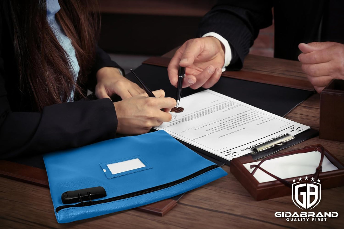 Sky Blue Notary Bag | 14x11 Inch | Locking Document Case | Zipper Closure | Fits Notary Kit, Stamp, Embosser, Ink Pad & Valuables