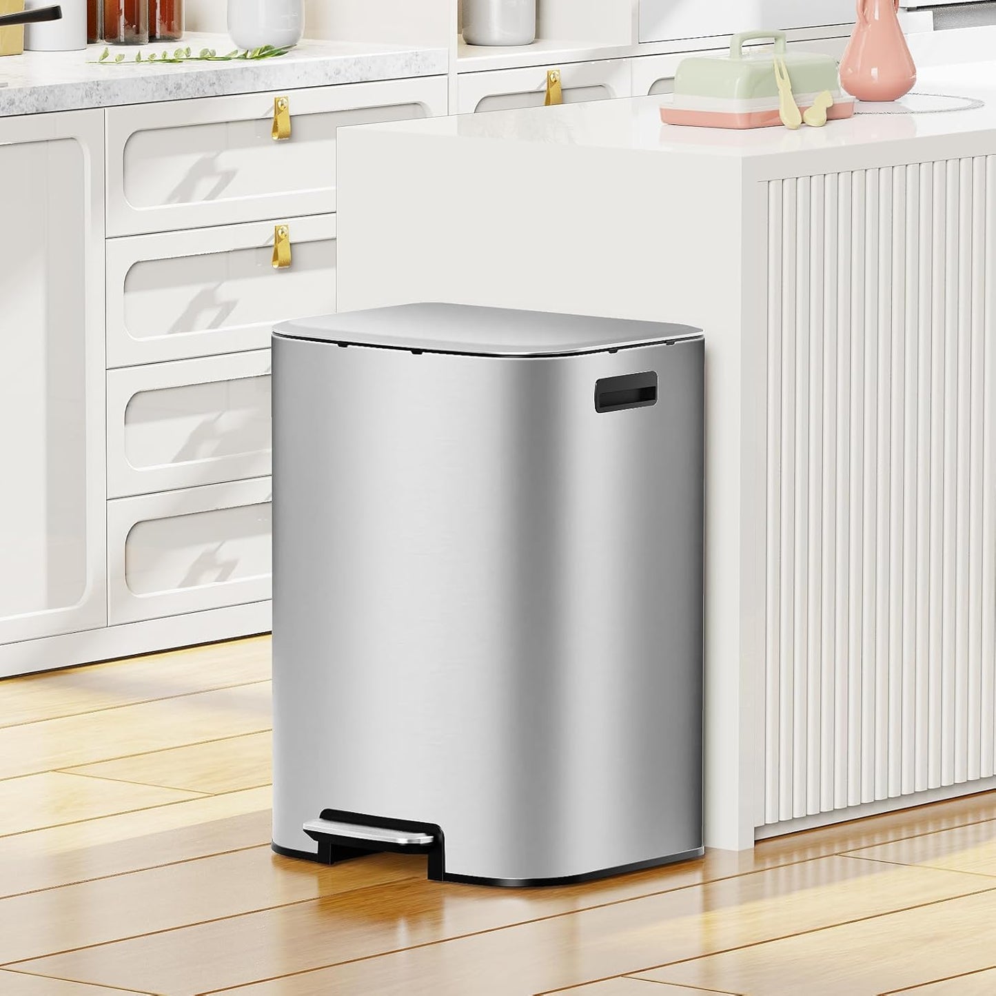 KUK 16 Gallon Kitchen Trash Can with Lid, Heavy Duty Hands-Free Stainless Steel Commercial Step Trash Bin with Removable Inner Bucket, Pedal Rubbish Bin for Home Office and Kitchen, 60L/16Gal