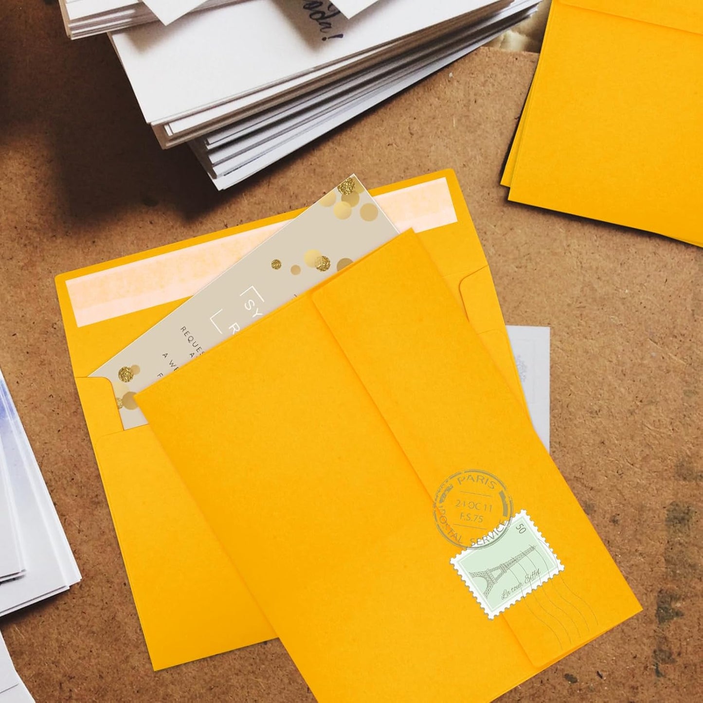 Joyberg 50 Pack Yellow 5x7 Envelopes - Self Seal for Weddings, Photos, Greeting Cards & Mailing