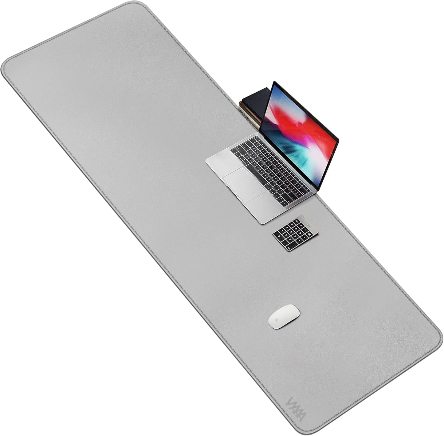 Desk Mat on top of Desks, Vyaaa 63" x 23.6" PU Leather Desk Mat, Large Desk Blotter Pad for Office, Home, Gaming, Computer, Laptop, Keyboard and Mouse - Light Gray