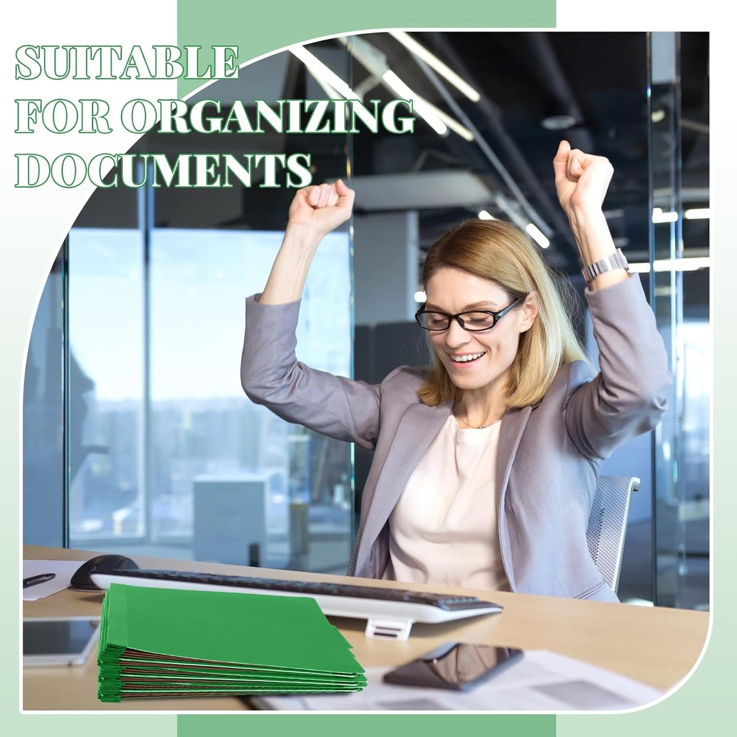 24 Pcs Classification Folders Letter Size, 3 Divider Pressboard File Folder with Fasteners, Expanding File Organizer Bulk for Teachers, Clergy, Office, Church, Christmas Donations (Green)