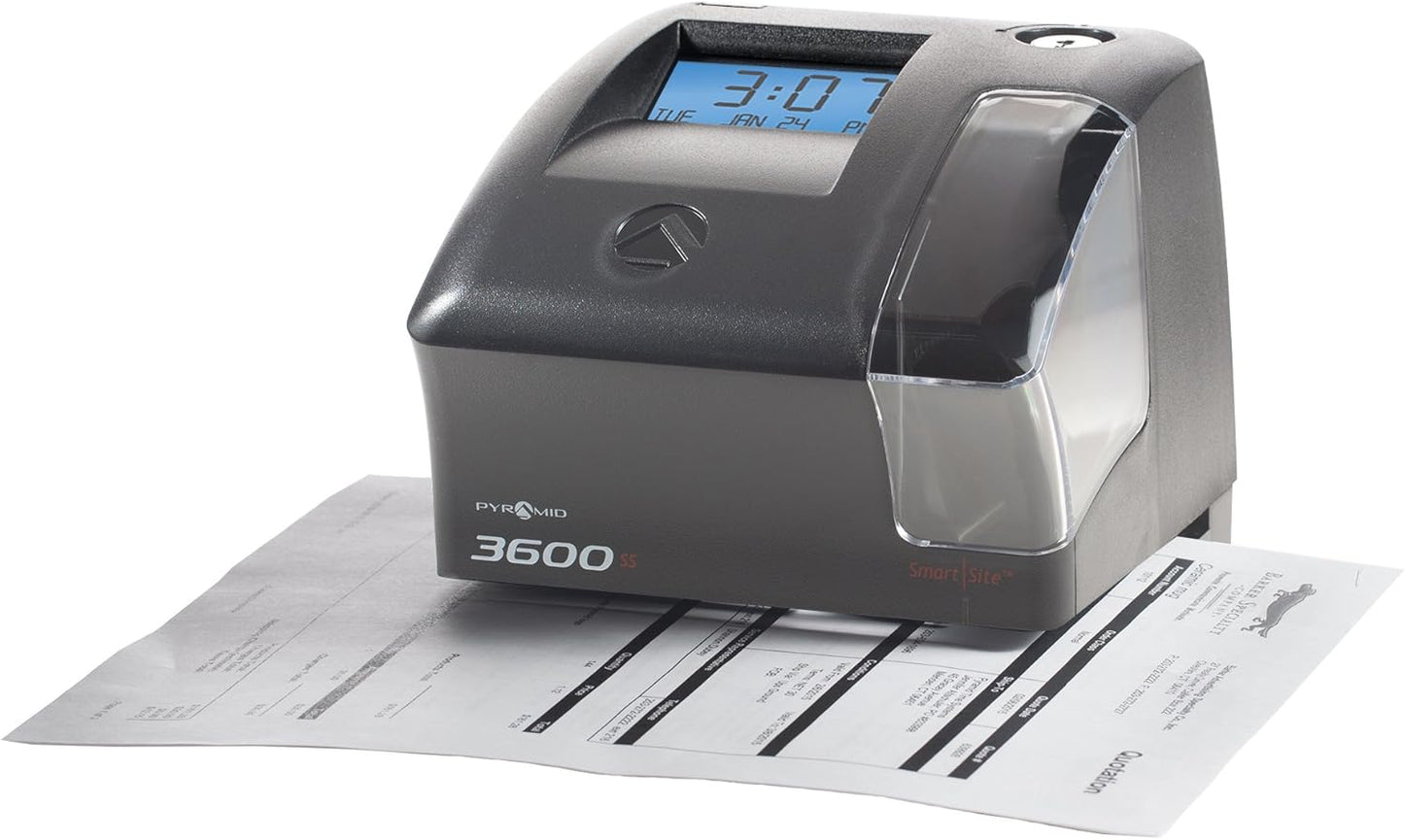 Pyramid Time Systems - 3600SS Dual Function Employee Time Clock and Document Stamp with SmartSite LED Alignment and Tri-View Window - Includes 25 Time Cards, Ribbon, 2 Security Keys