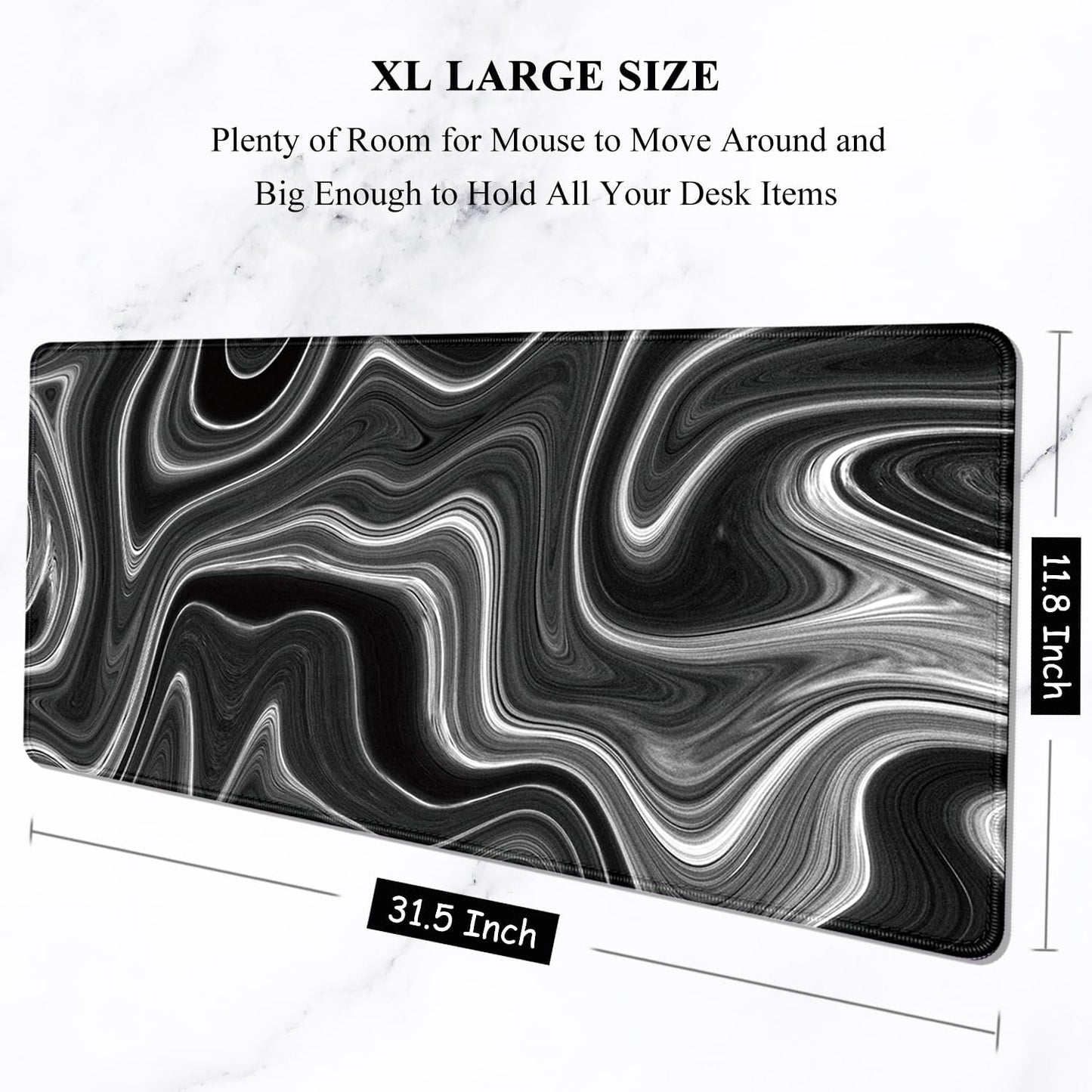 Auhoahsil Large Mouse Pad, XXL Gaming Mousepad, Desk Mat for Desktop, Thick Rubber, Big & Long Size, Stitched Edges, Full Desk Pad for Laptop & Computer, Extended 31.5 x 11.8 in, Abstract Contour