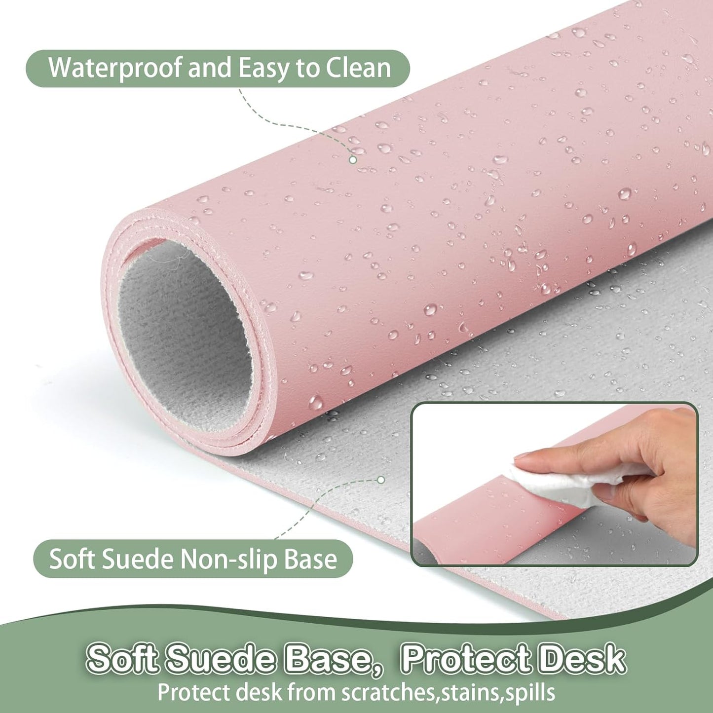 Boutilon Leather Desk Pad Protector,Non-Slip Mouse Pad,Laptop Desk Pad,Office Mouse Mat,Waterproof Leather Desk Blotter,Desk Writing Pad for Office and Home (XXXL-Light Pink,47"x 24")