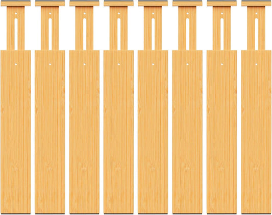 BAMBUROBA Bamboo Drawer Dividers, Adjustable Expandable Drawer Organization Separators - 17-22" for Bedroom, Bathroom, Dresser and Office - 8-Pack