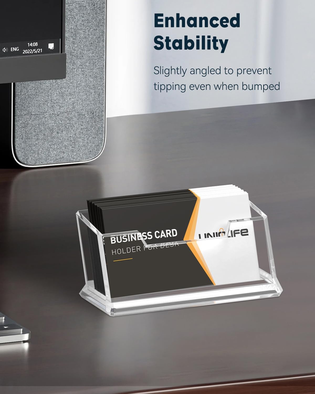 Uniclife Acrylic Business Card Holder for Desk 1 Slot Clear Business Card Display Stand for Men & Women Desktop Business Card Organizer Card Stand for Office Home Exhibition, 60 Card Capacity