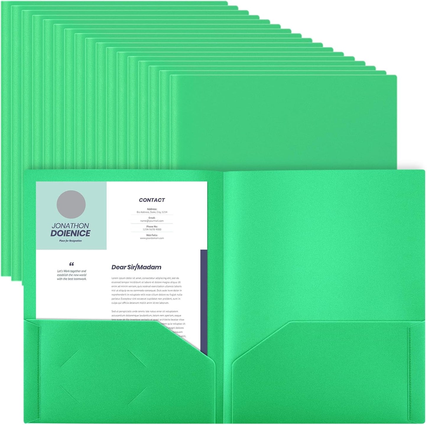 Gueevin 50 Pcs Plastic Folders with Pockets, Back to School Two Pocket Folder Fit Letter Size, Heavy Duty School Business Card Holder for Home Office, 11. 61 x 9. 45 Inches (Green)