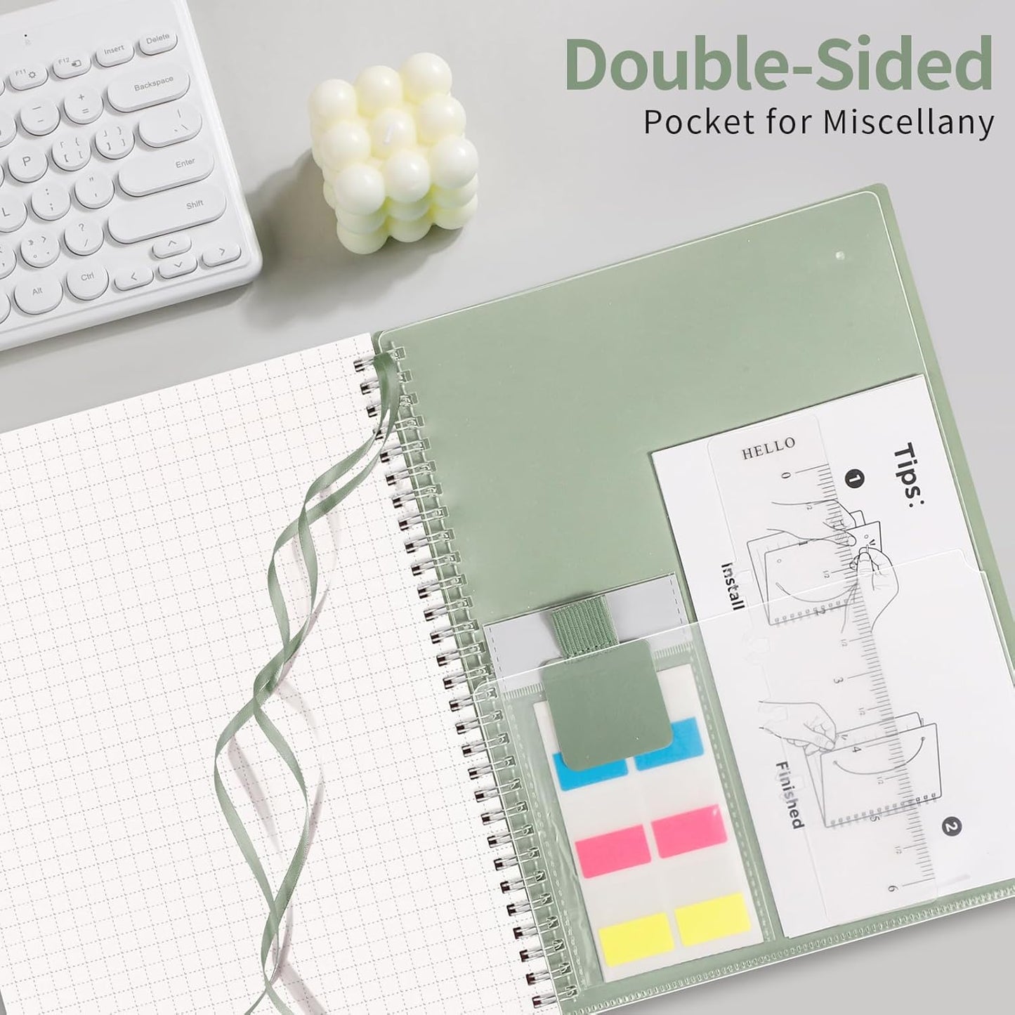 AHGXG Graph Paper Notebook - Spiral Notebook Journal 7.6" x 10", B5 Large Graph Notebook, 140 Pages, 100 gsm Thick Grid Paper, Waterproof Plastic Cover, for School Writing Engineering, Sage Green