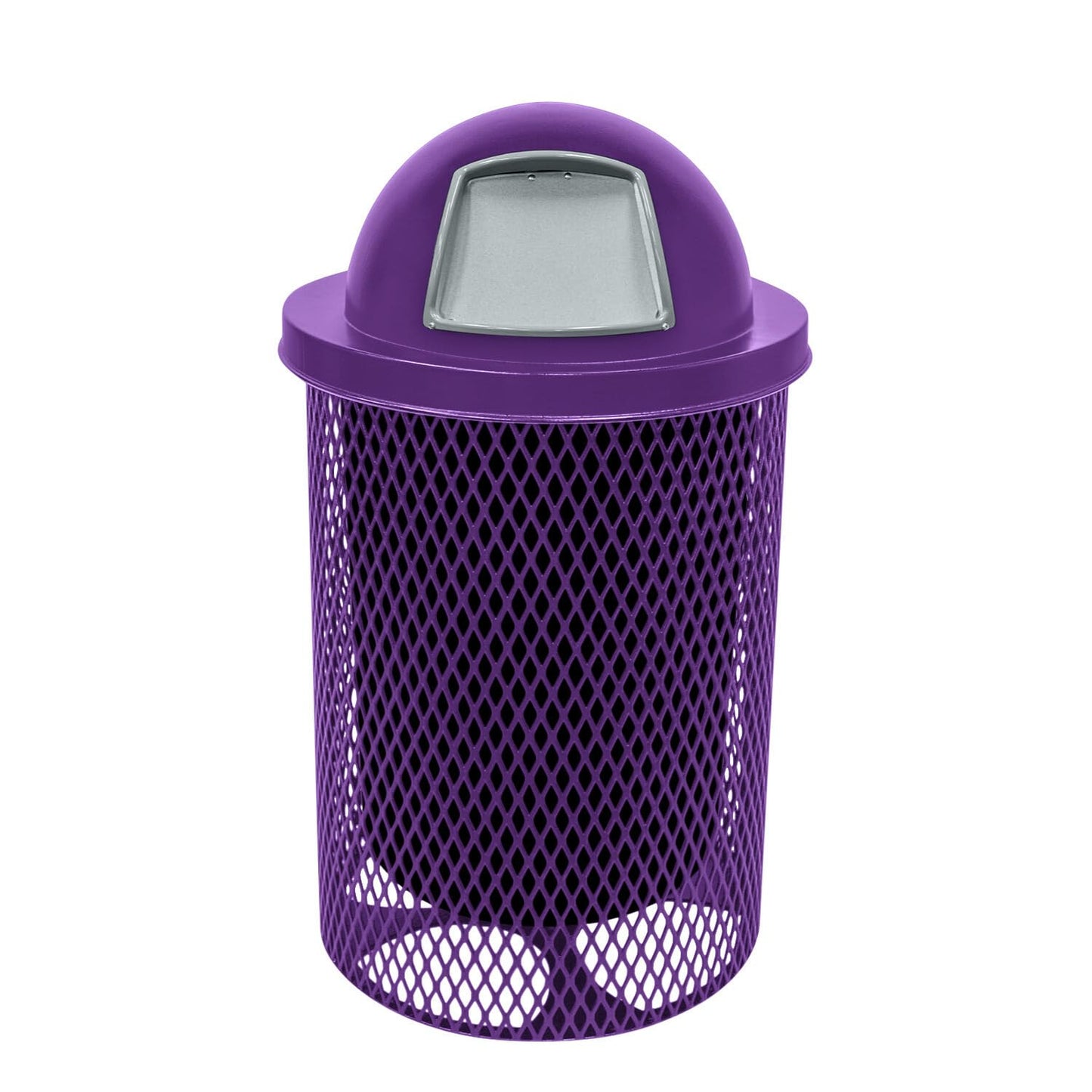 RDT-TXTPUR Heavy Duty 32 Gallon Round Trash Receptacle, Liner Included, Textured Sandstone with Textured Purple Steel Dome Top, Made in America