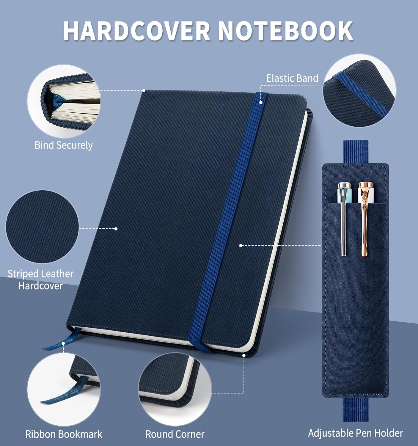 Lined Journal Notebook for Work, A5 Leather Notebook with Pen Holder, 100GSM/160 Pages Thick Paper, Daily Journals for Writing, School, Note Taking, Business, Travel, College Ruled