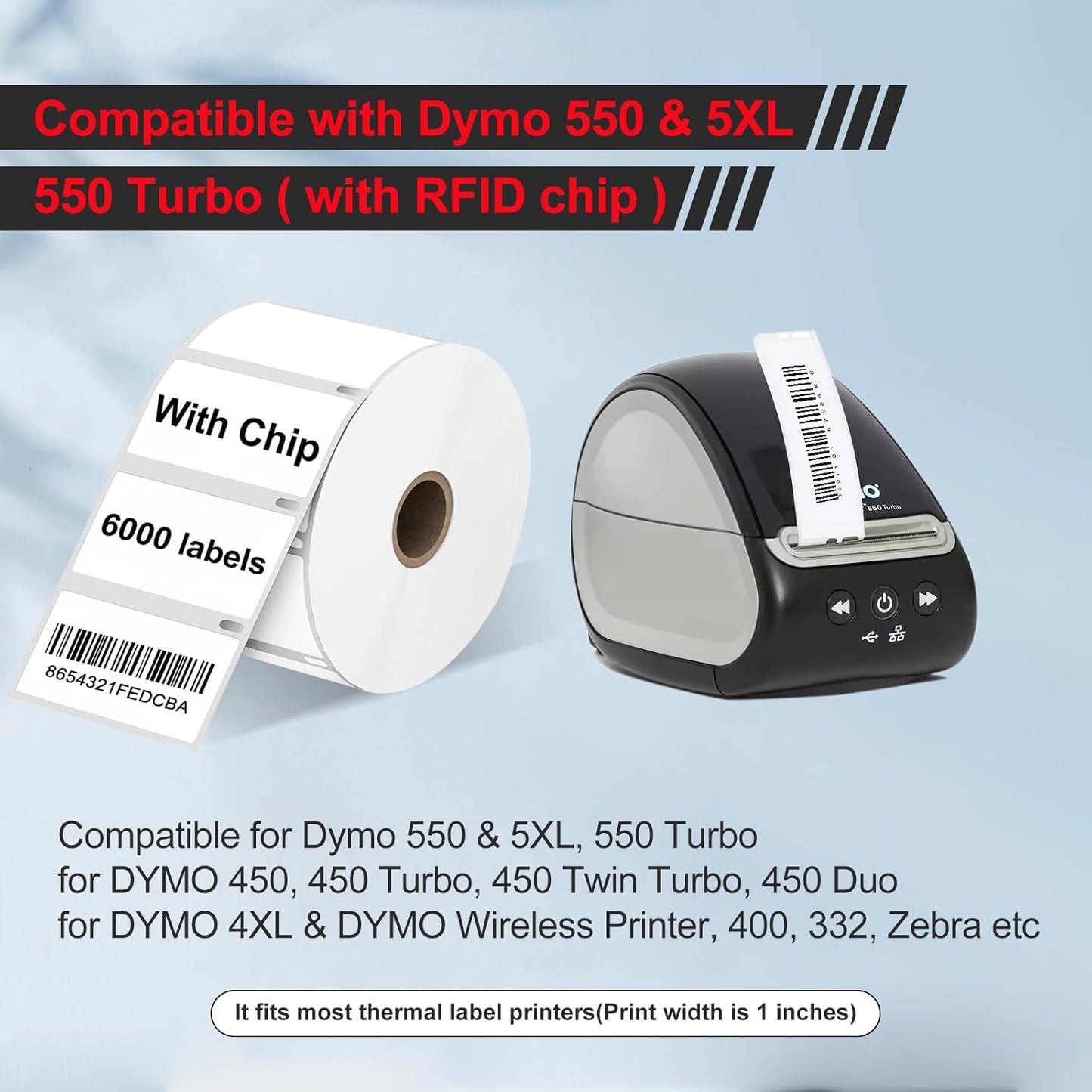 RGiNK for DYMO 550 Labels (30334 with RFID Chip) Multipurpose Barcode Labels (2-1/4" x 1-1/4"), Perforated, Compatible with DYMO Labelwriter 450 4XL 550&5XL 550 Turbo Printers [6 Rolls, 6000 Tags]