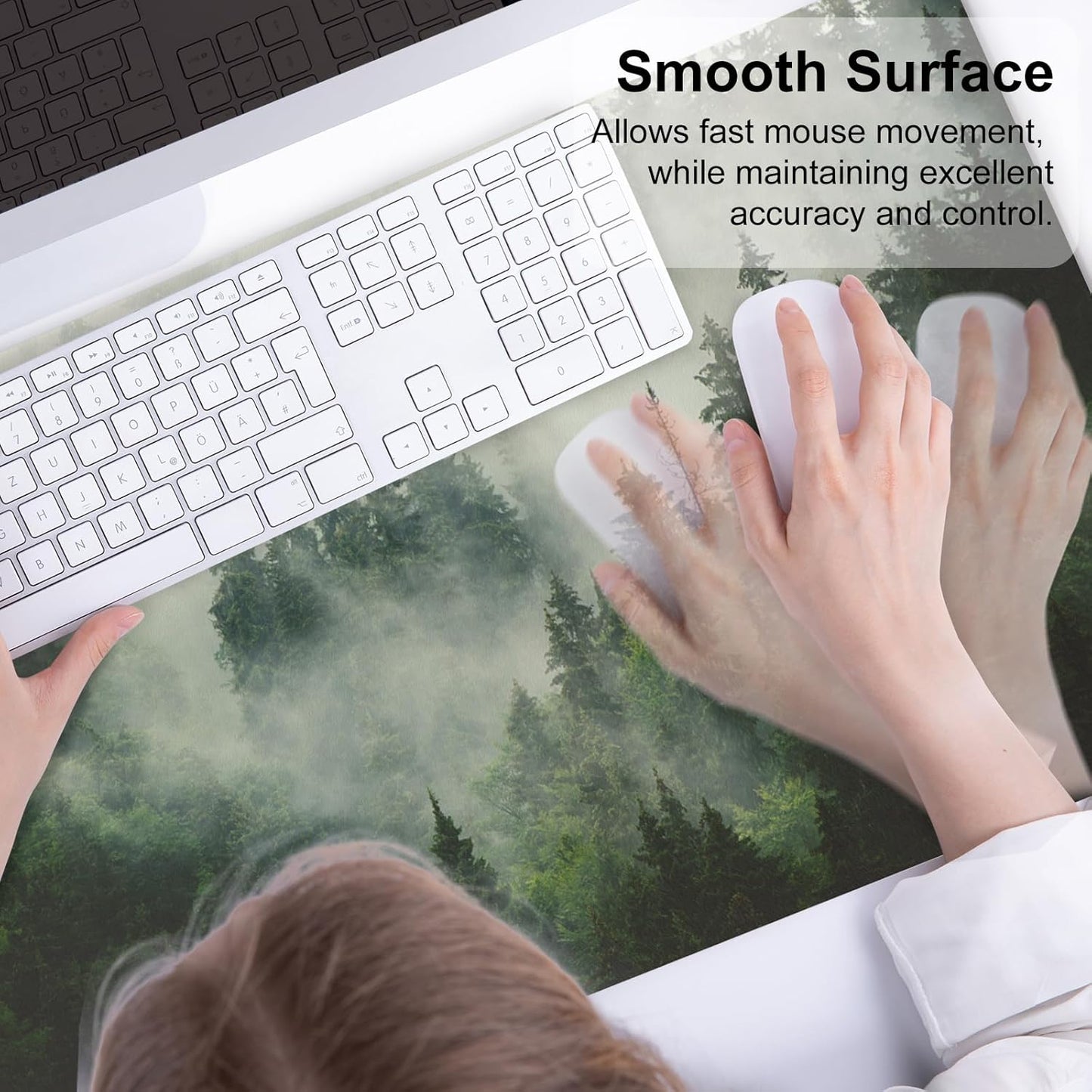 QIYI Large Mouse Pad, Extended Desk Mat for Desktop, PU Leather Waterproof Gaming Mousepad, Computer Desk Accessories Protector Writing Pads for School Office Home 31.5" x 15.7" - Misty Forest