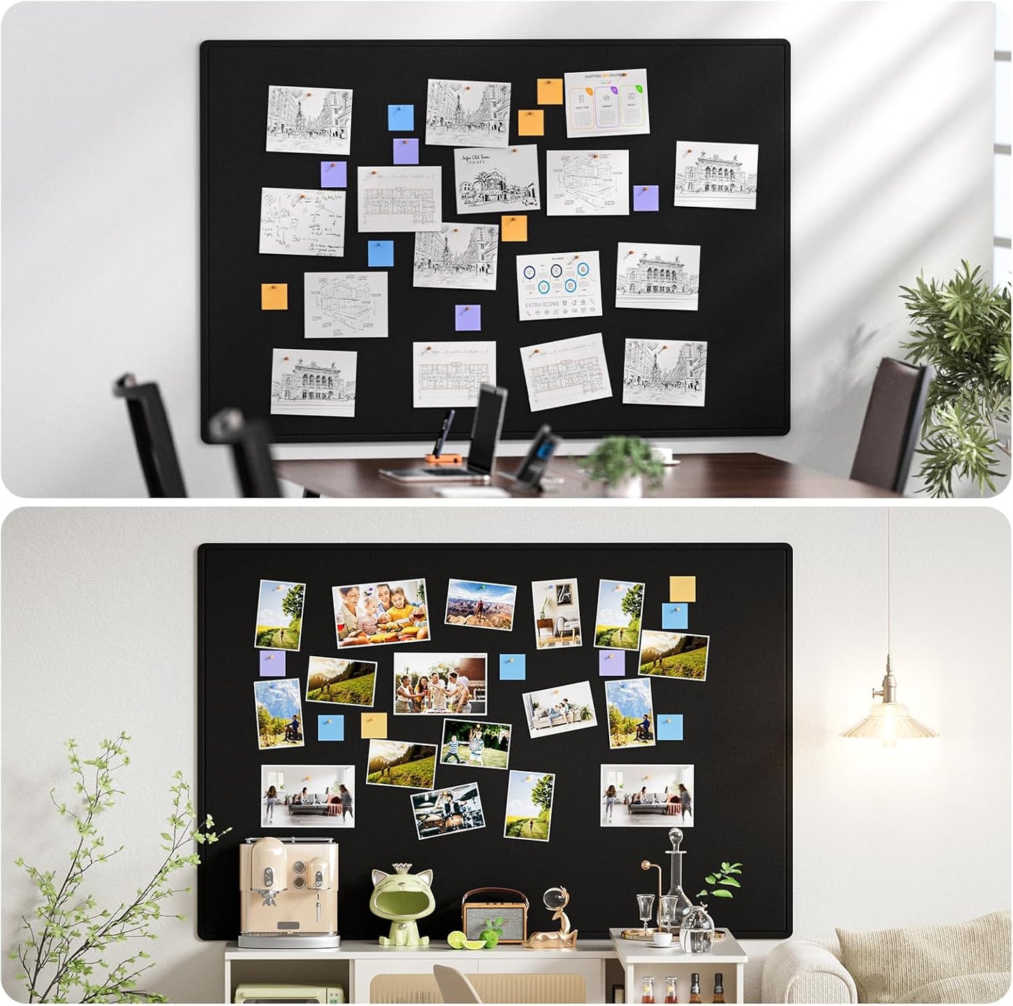 MaxGear Extra Large Bulletin Board 72" x 48", Foldable Felt Board Vision Board Supplies, Cork Board for Office, Home, School, Small Pin Boards for Walls Decorative Display Board Black