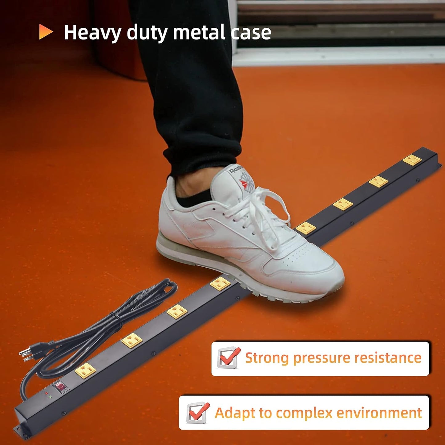 10 Outlet Long Power Strip Surge Protector, Heavy Duty Industrial Metal Power Strip 6 Feet, Wall Mountable, for Work Bench, Shop, Garage, Black (1000 Joules)