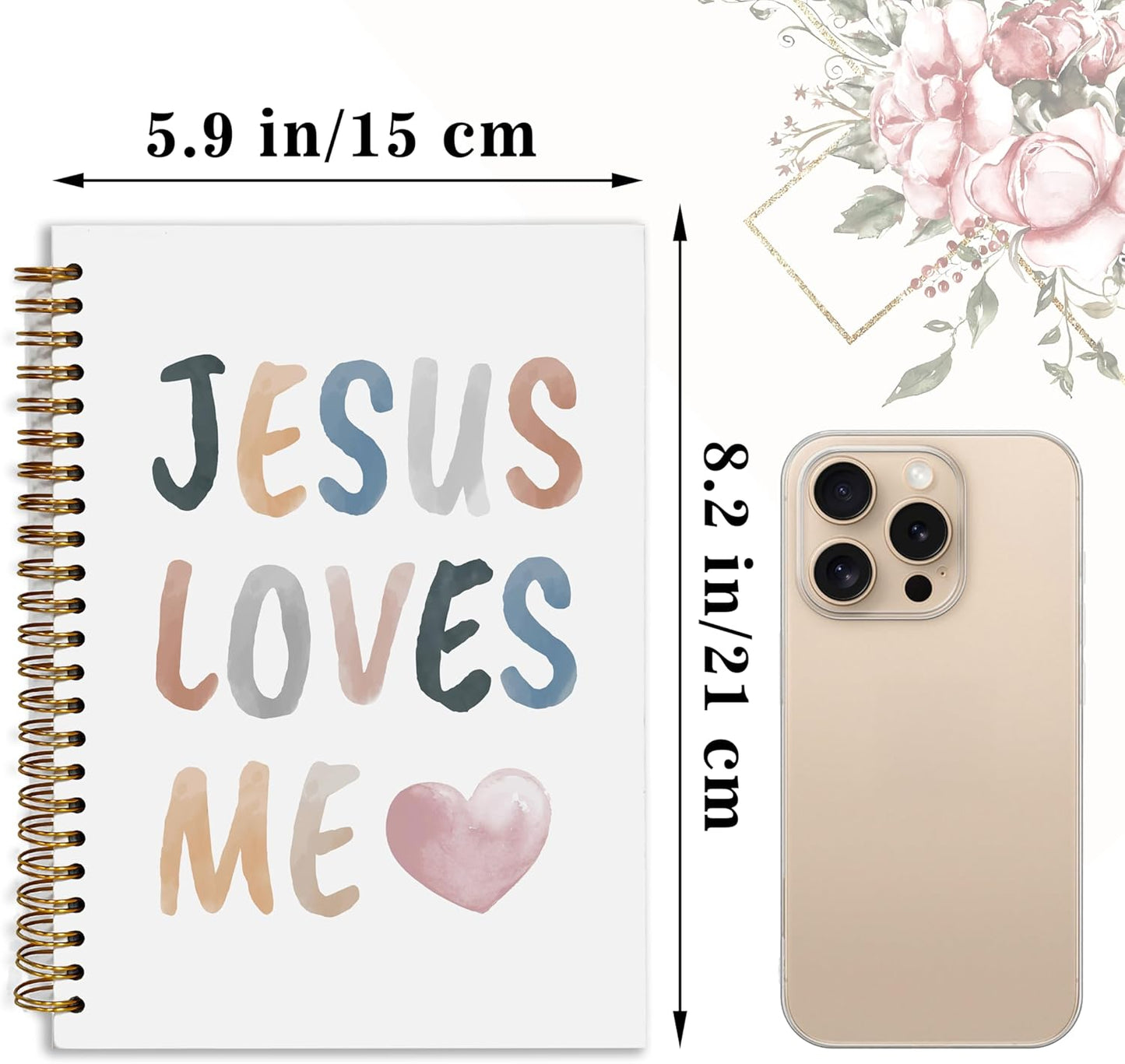 Bible Notebook, A5 Spiral Christian Journal with Floral Pink Butterfly Notebook, Jesus Loves Me, Inspirational Notebooks for Women, Bible Study, Gift for Birthday Christmas