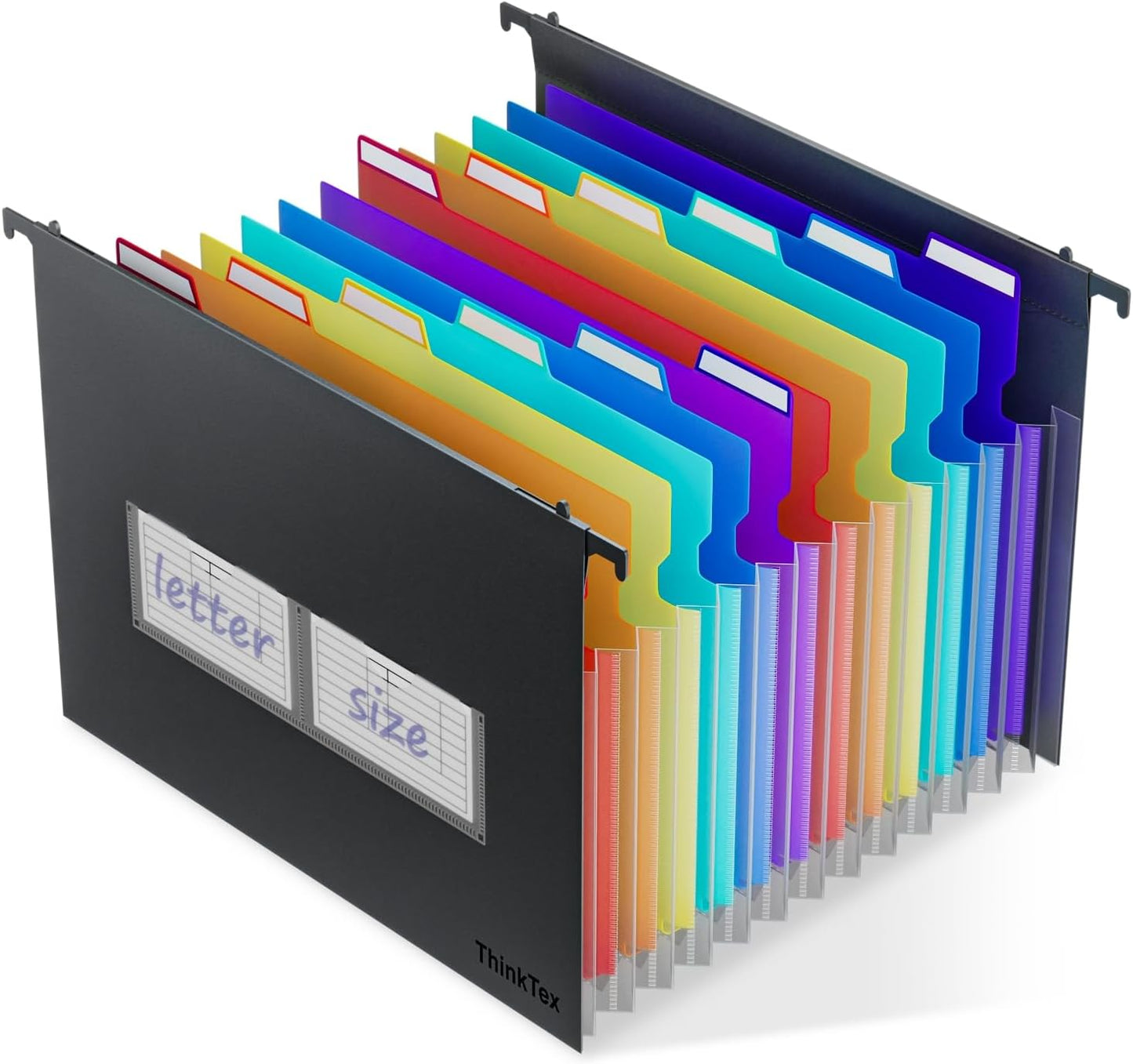ThinkTex Plastic Expanding Hanging File Folders,12 Accordion Pockets,Large Capacity for Letter Size, Organizer for Filing Cabinet,Ideal for Tax,Contracts,Invoices,for Office,School & Home,Black