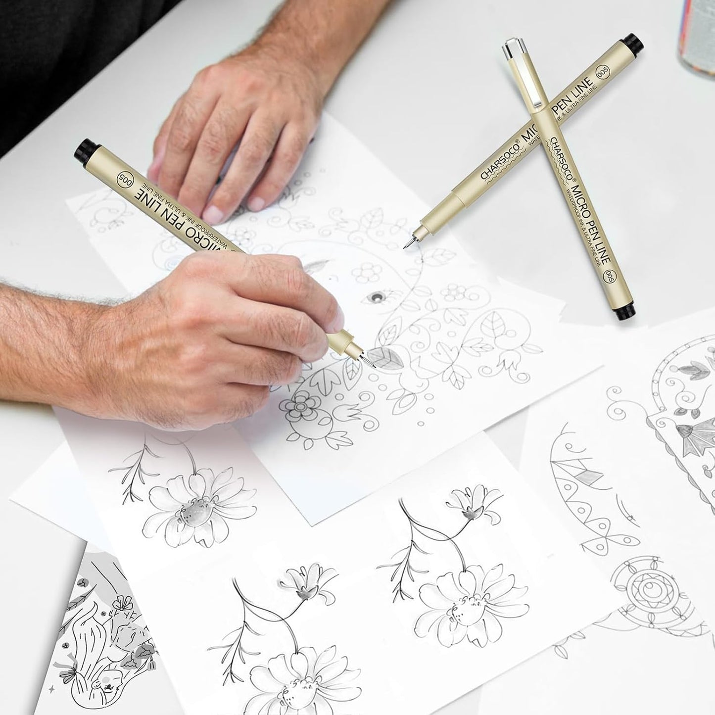 01 Micro Pen, 6 Pack Black Fine Point Pen with Waterproof Archival Ink, 0.25mm Fineliner Ink Pens for Artist Illustration, Sketching, Anime, Manga, Technical Drawing and Scrapbooking