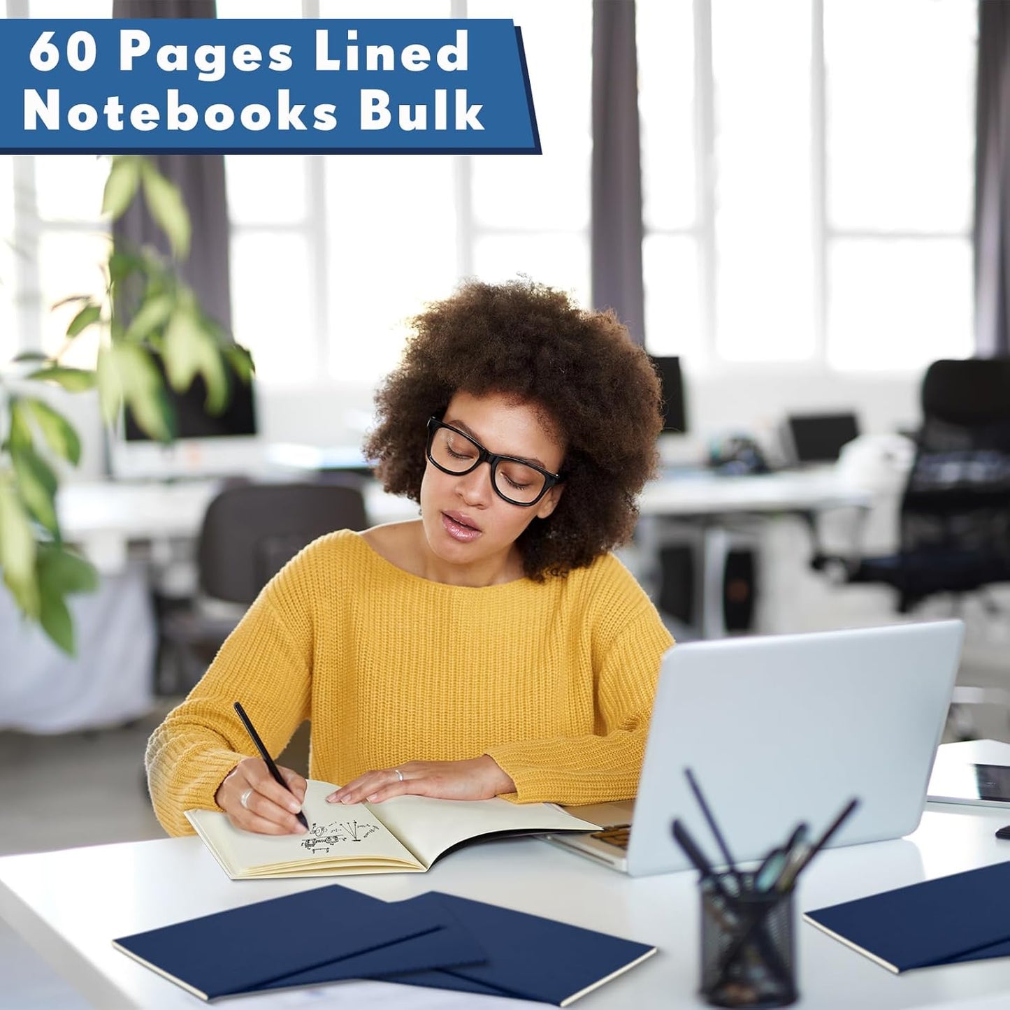 Mimorou 100 Pcs Kraft Notebook Journals 5.5 Inch x 8.3 Inch A5 Softcover Notebooks Bulk for Writing Sketch Office Notepad with 60 Pages 30 Sheets (Navy,Unlined)