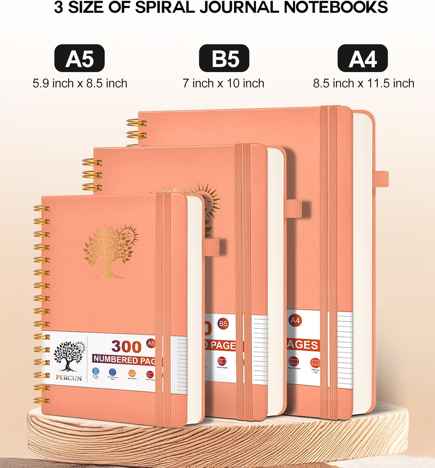 Large Spiral Notebook Journal for Women Men - 300 Numbered Lined Pages, College Ruled,B5 Hardcover Spiral Bound Notebook for School, Work, Note Taking, Writing, Leather Spiral Journal 7"x10"