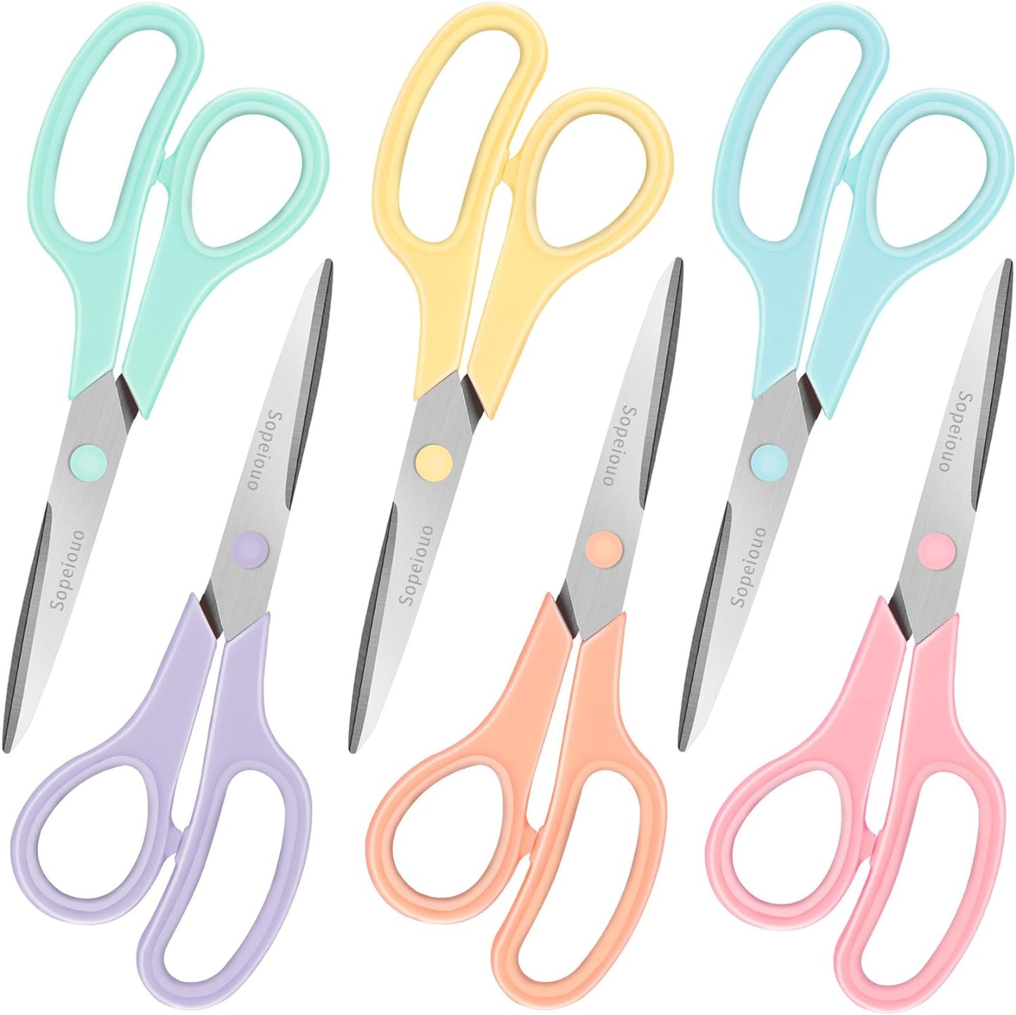 Scissors Set of 6-Pack, 8" Scissors All Purpose Comfort-Grip Handles, Sharp Scissor for Office Home School Craft Sewing Fabric Supplies, High/Middle School Student Teacher, Right/Left Hand