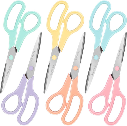 Scissors Set of 6-Pack, 8" Scissors All Purpose Comfort-Grip Handles, Sharp Scissor for Office Home School Craft Sewing Fabric Supplies, High/Middle School Student Teacher, Right/Left Hand