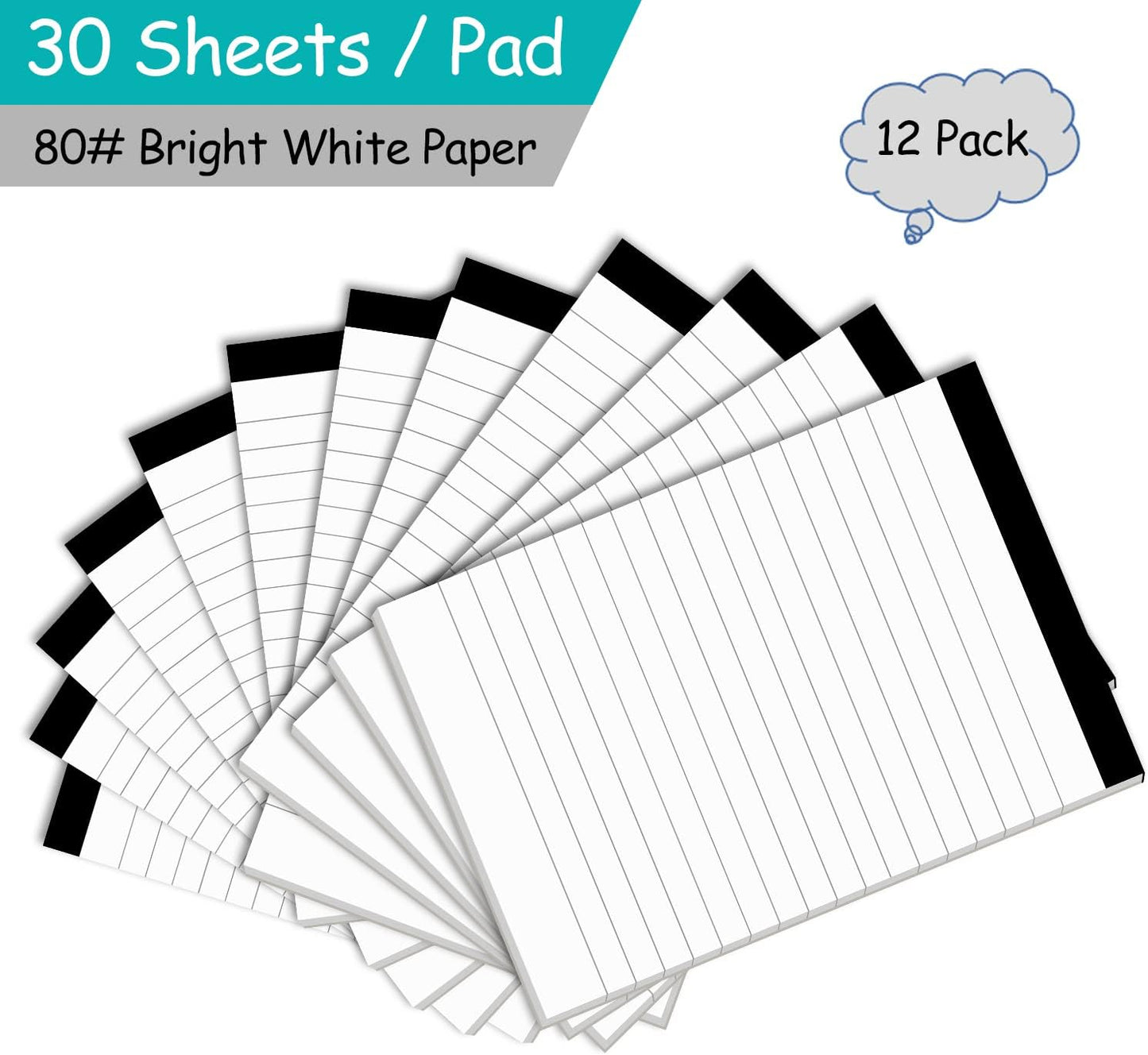 Notepads for Daily Planning and Organization of Work – 4 x 6-inches Lined Paper – Thick Bright White Paper – 30 Pages – Note Pads Ruled Pages – Pack of 12