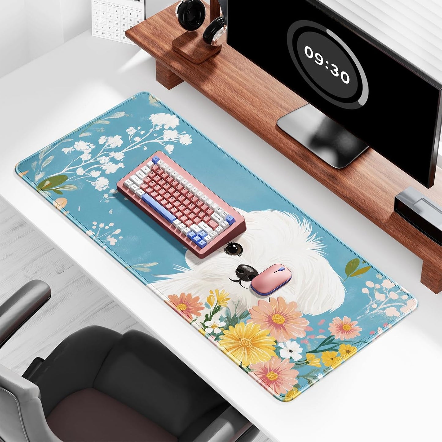 Auhoahsil Large Mouse Pad, XXL Gaming Mousepad, Desk Mat for Desktop, Thick Rubber, Big & Long Size, Stitched Edges, Full Desk Pad for Laptop & Computer, Extended 35.4 x 15.7 in, Cute Dog Pomeranian