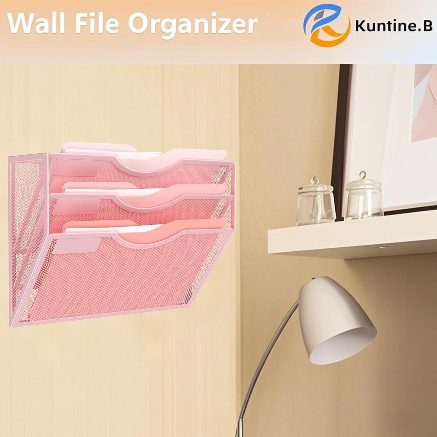 Kuntine.B Wall File Organizer Office Hanging Magazine Holder Wall File Organizer for Office Home (Pink, 3 Tier)