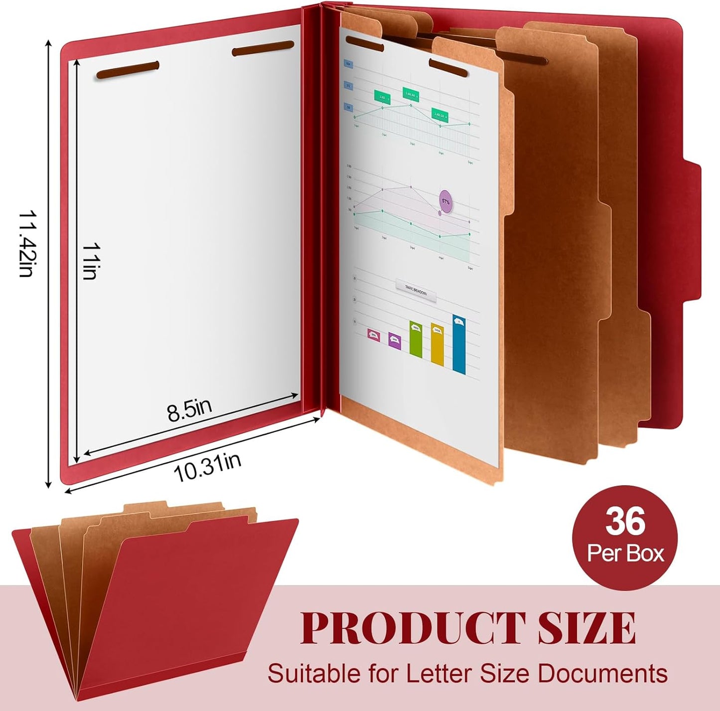 36 Pcs Classification Folders Letter Size, 3 Divider Pressboard File Folder with Fasteners, Expanding File Organizer Bulk for Teachers, Clergy, Office, Church, Christmas Donations (Red)