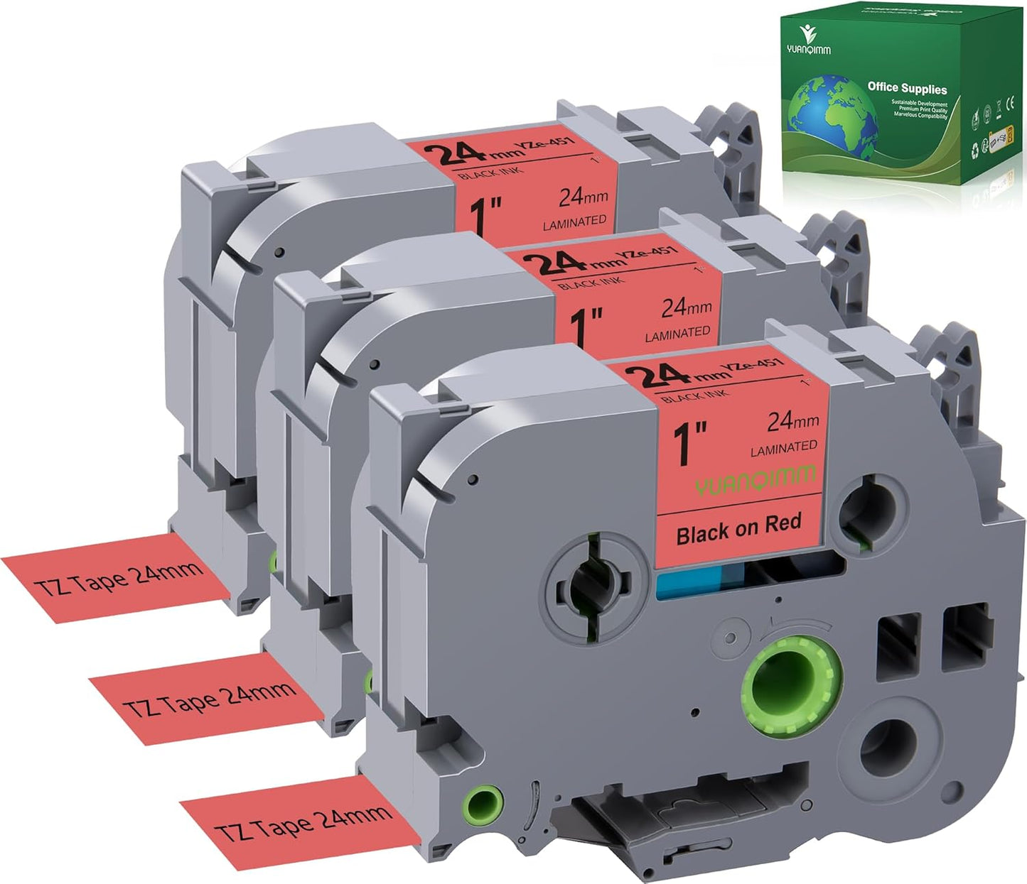 TZe-451 24mm TZe Red Tape Compatible with Brother PTouch TZ TZ-451 TZe451 TZ451 24mm 1 inch Laminated Black on Red Label Maker Tape for PT-E500 PT-D600 PT-P750W PT-P900W Printer, 3-Pack