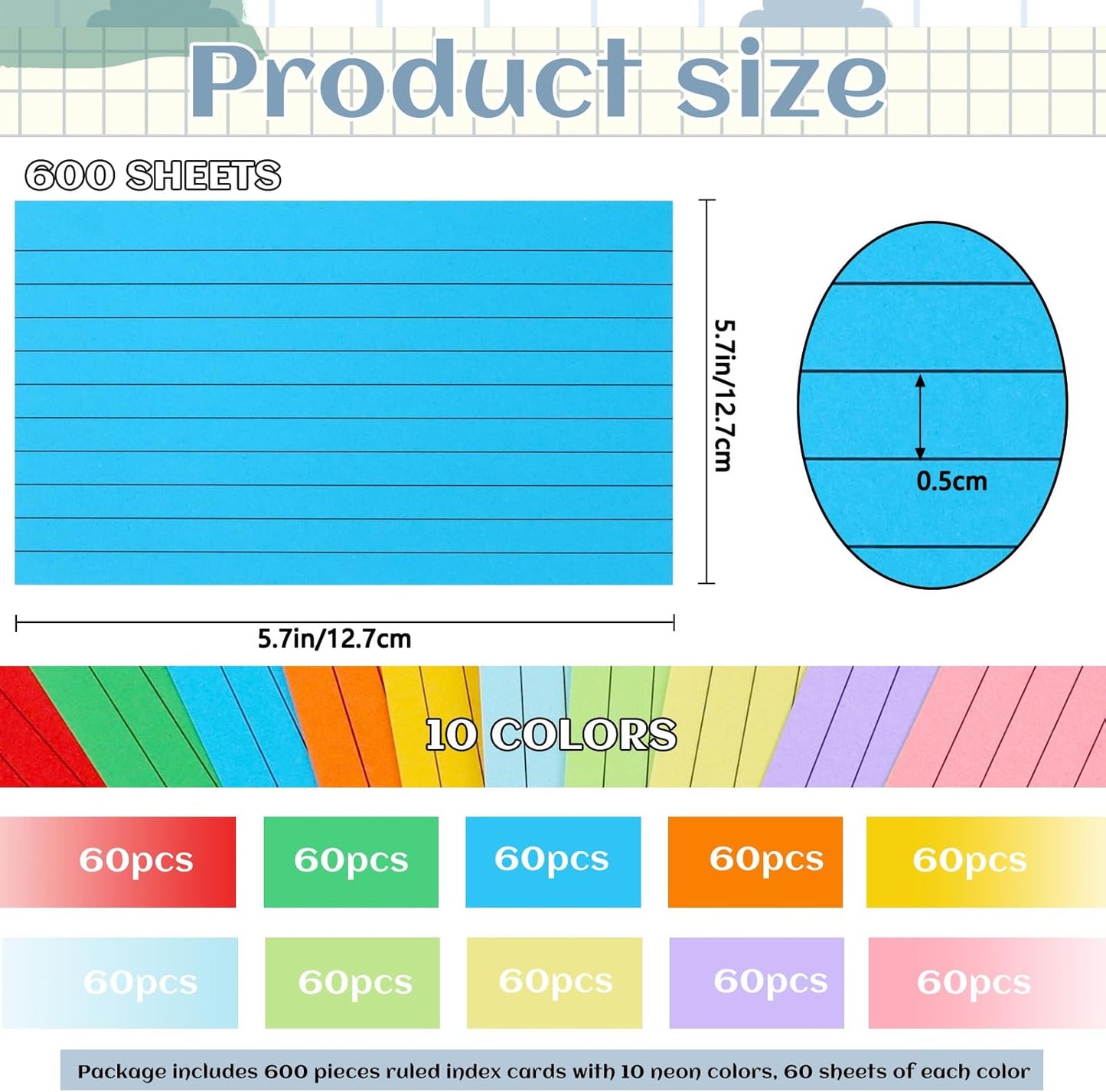 Tecmisse Index Cards 3 x 5 Colored, 600 PCS Colorful Flash Index Card, Note cards, Study Cards, Flash Cards for Studying, Taking Notes, To Do List, 10 Colors