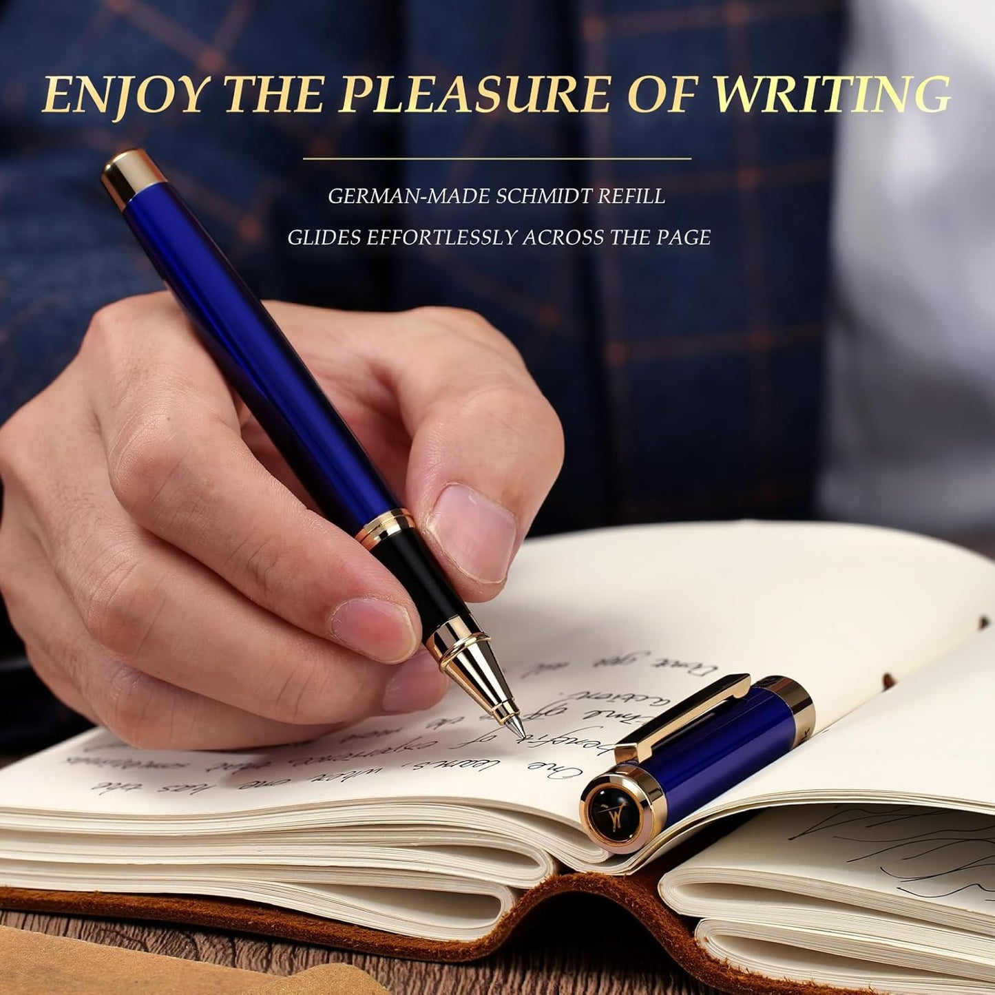 Luxury Rollerball Pen - Stunning Blue Lacquer Pen, 24K Gold Finish, Schmidt Black Refill, Best Pen Gift Set for Men & Women, Office, Professional, Executive, Office, Nice Fancy Designer Pens