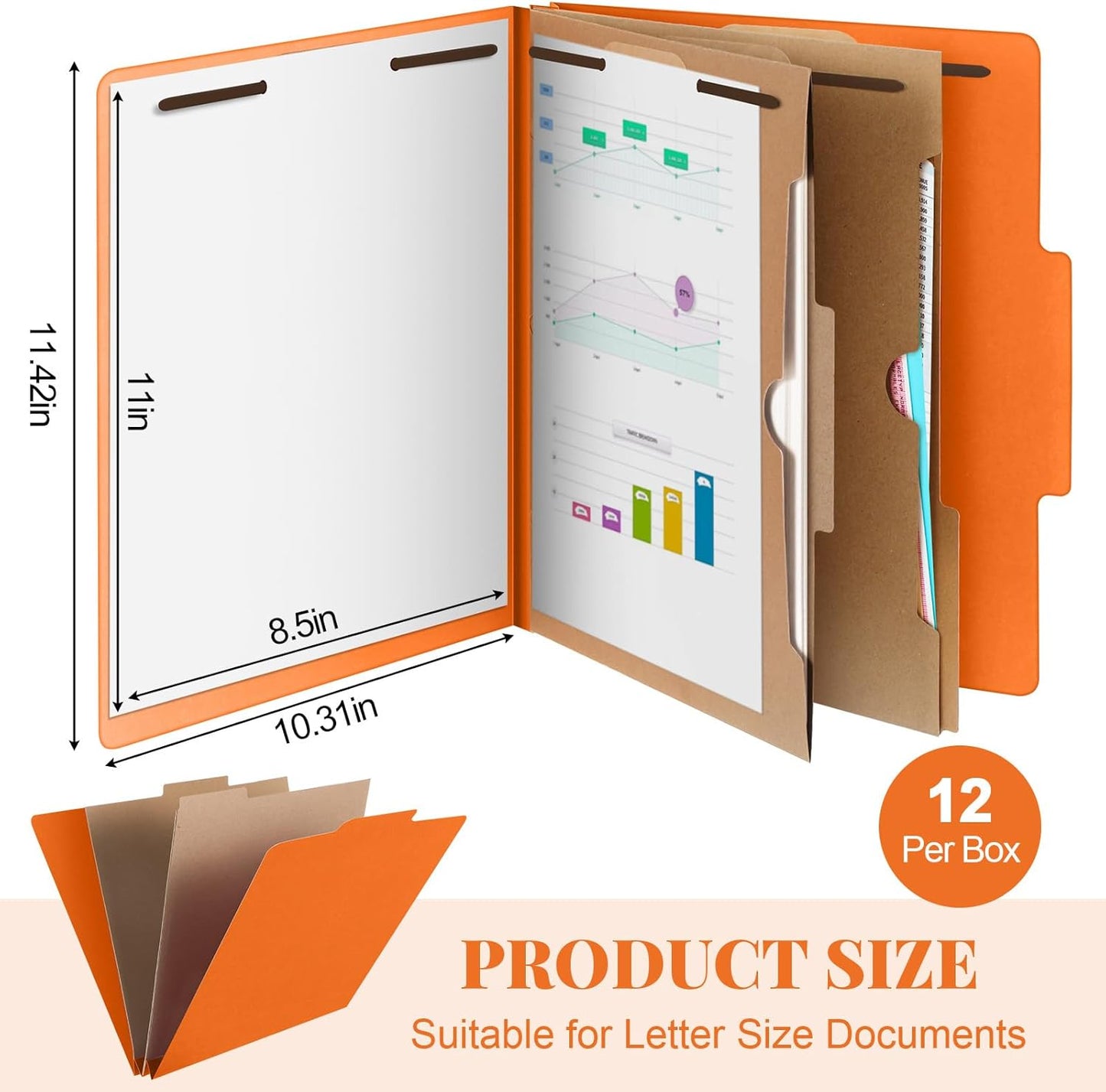 12 Pcs Classification Folders Letter Size, 2 Pocket Dividers Pressboard File Folder with Fasteners, Expanding File Organizer Bulk for Teachers, Clergy, Office, Church, Christmas (Orange)