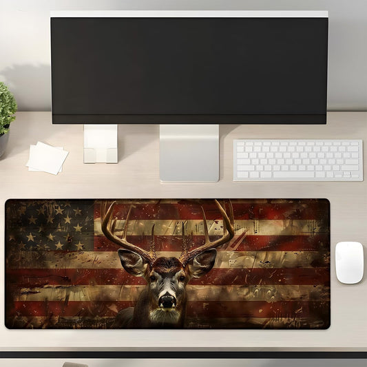 American Deer Gaming Mouse Pad Gifts 31.5" x 11.8", Non-Slip Rubber Base MousePads for Computers Laptop School Office Home Accessories Decor, Mouse Pad, Keyboard Desk Mat