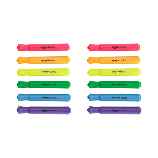 Amazon Basics Highlighters 12 Pack, Assorted Colors, Chisel Tip,Bible Highlighter,Office and School Supplies