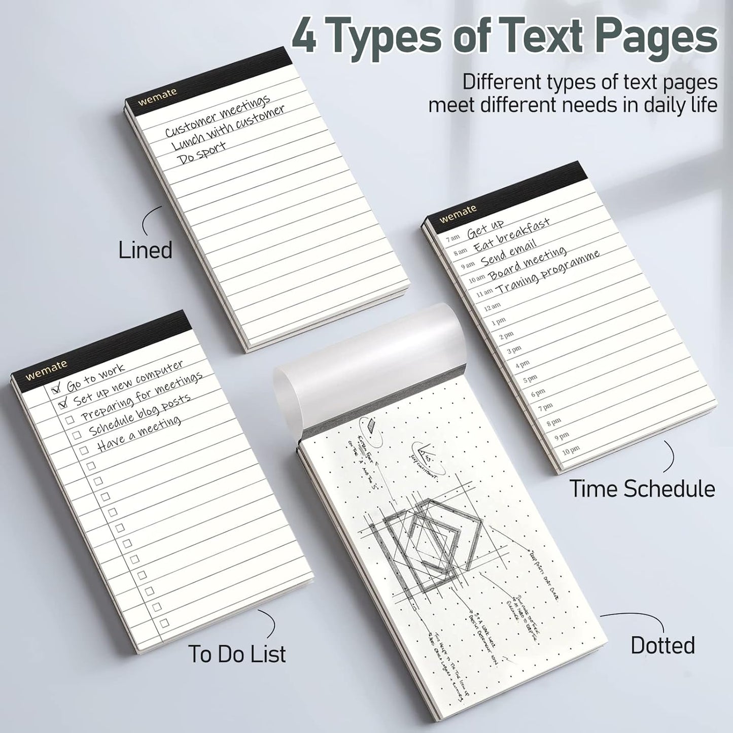 WEMATE Fathers Day 8Pcs Note Pads, Legal Pads 3.5 x 5, Time Schedule, Lined Notepad, To Do List, and Dotted Notepad, Paper Pads,Notebook Paper Writing Pads for School Office (8 Pack of 30)