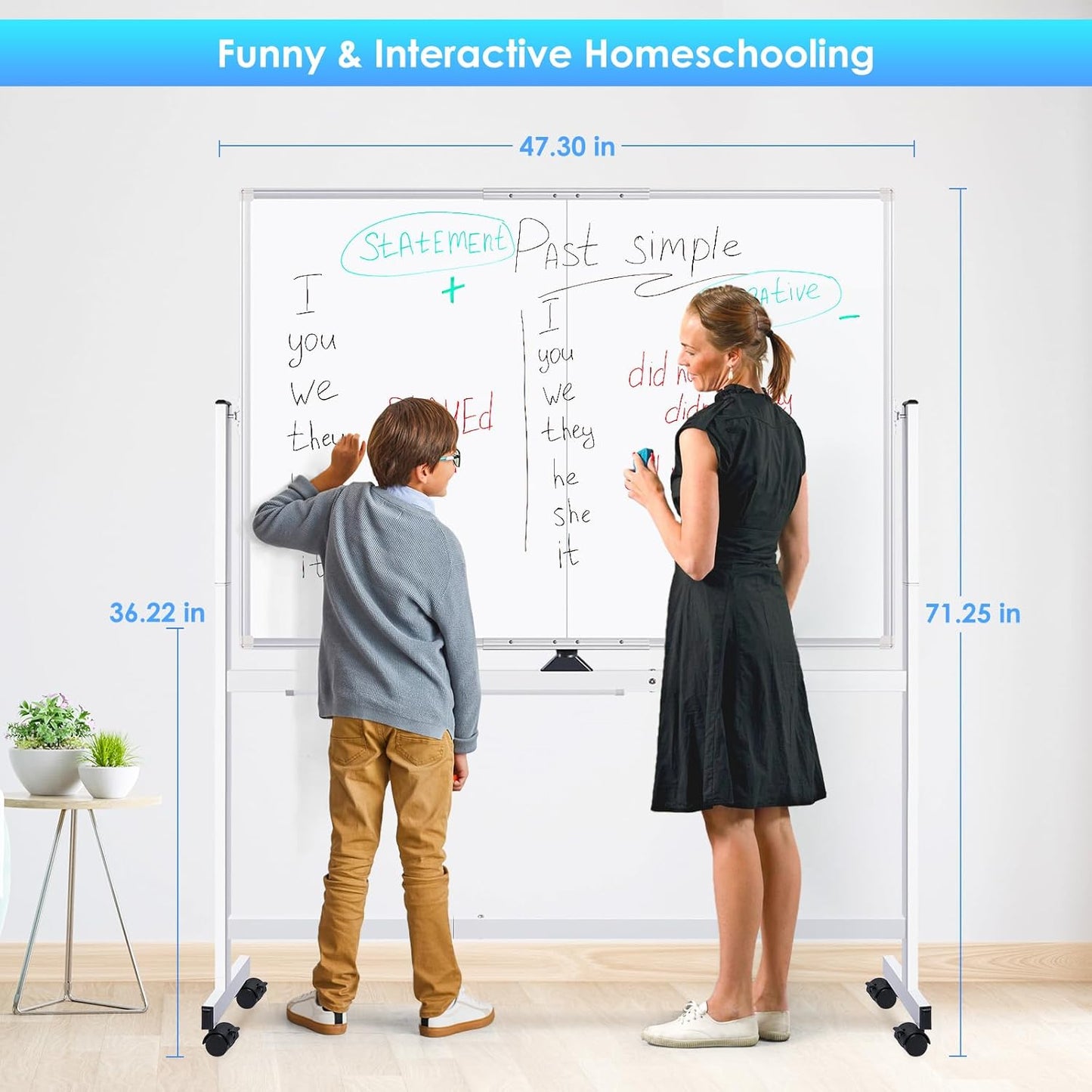 maxtek Rolling Whiteboard, 48x36 Large Magnetic White Board with Stands, Big Double-Sided White Board Dry Erase on Wheels for Homeschool, Home Office, Office, School (Silver, 48 x 36)