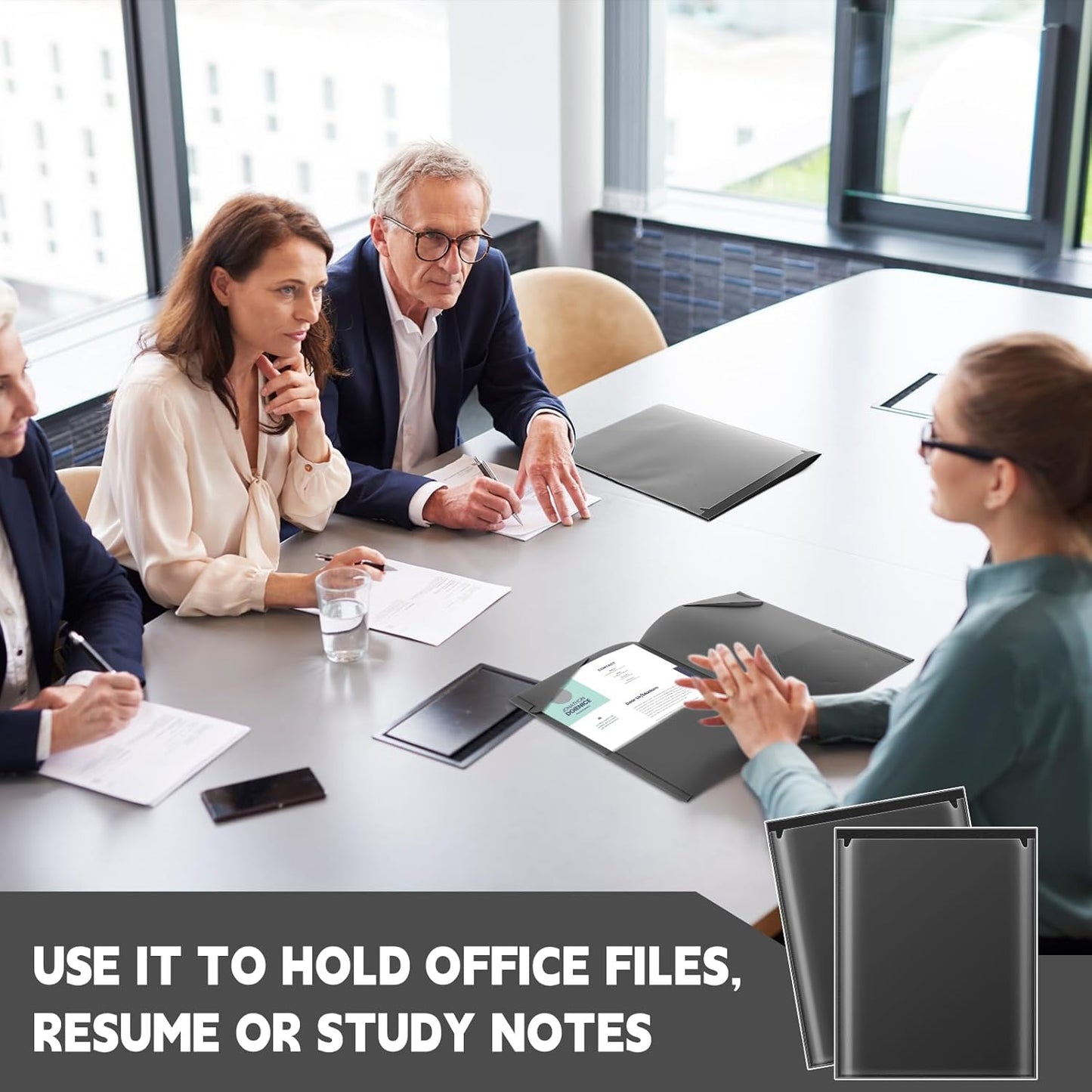 Henoyso 150 Pcs Plastic Folders with Clear Front Pockets Bulk Heavy Duty File Folders with 2 Pockets and Card Slot for Student Teacher Back to School Supplies Office Presentation (Black)