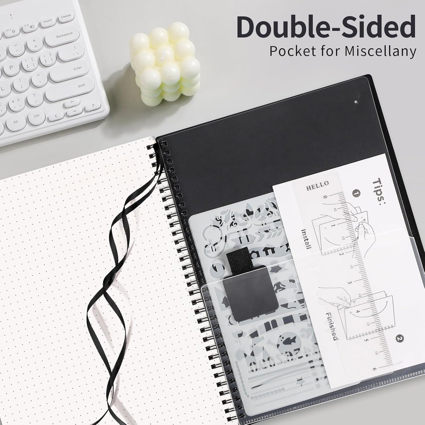 AHGXG Bullet Dotted Journal - Dot Grid Spiral Notebook 8.5" x 11", A4 Large Dotted Notebook, 100 GSM Thick Paper, Waterproof Plastic Cover Journals for Bullet Journaling, Sketching, Black