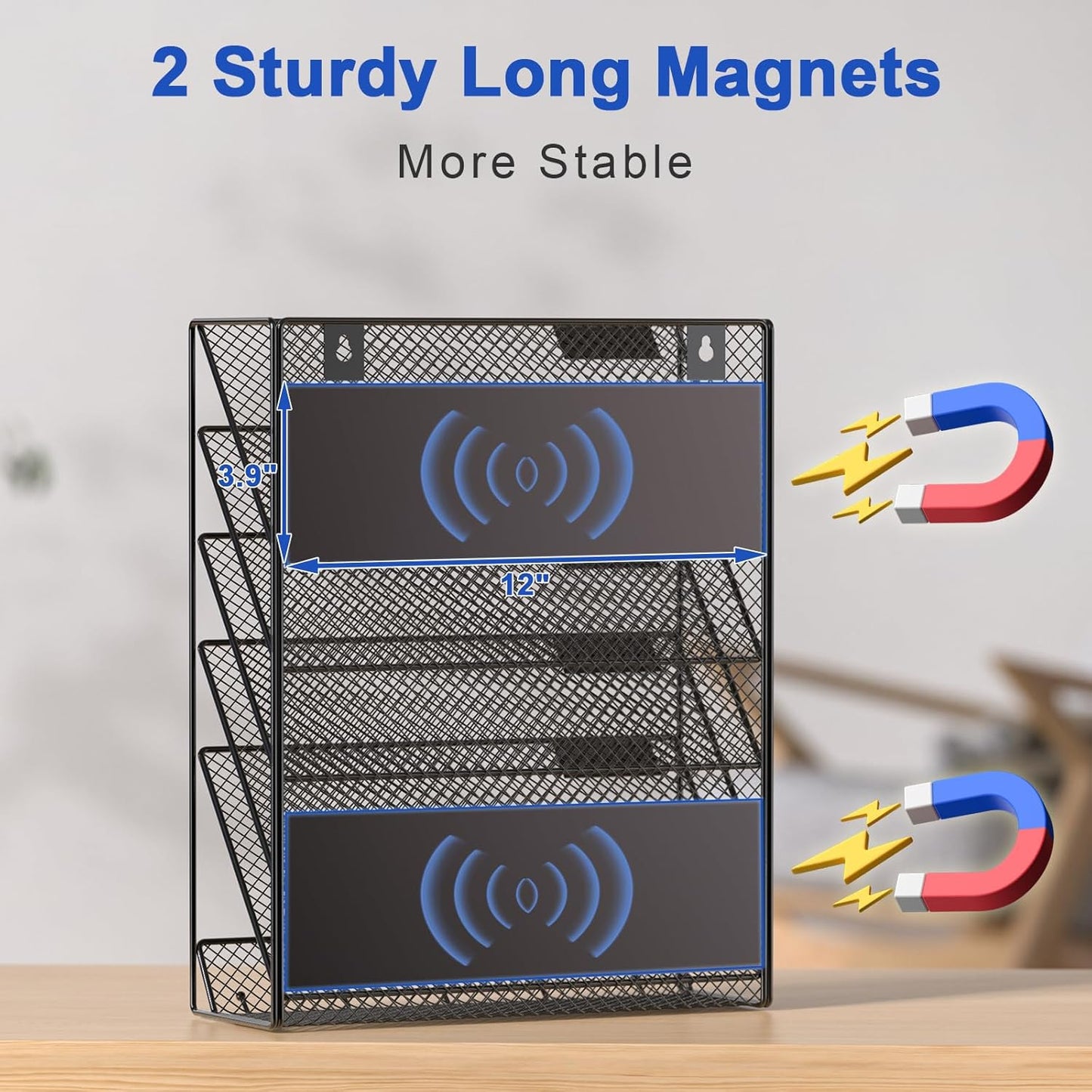 samstar Magnetic Wall File Holder, 6-Tier Hanging Wall File Organizer Wall Mount Paper File Folder Mail Organizer for Office/School, Magnetic